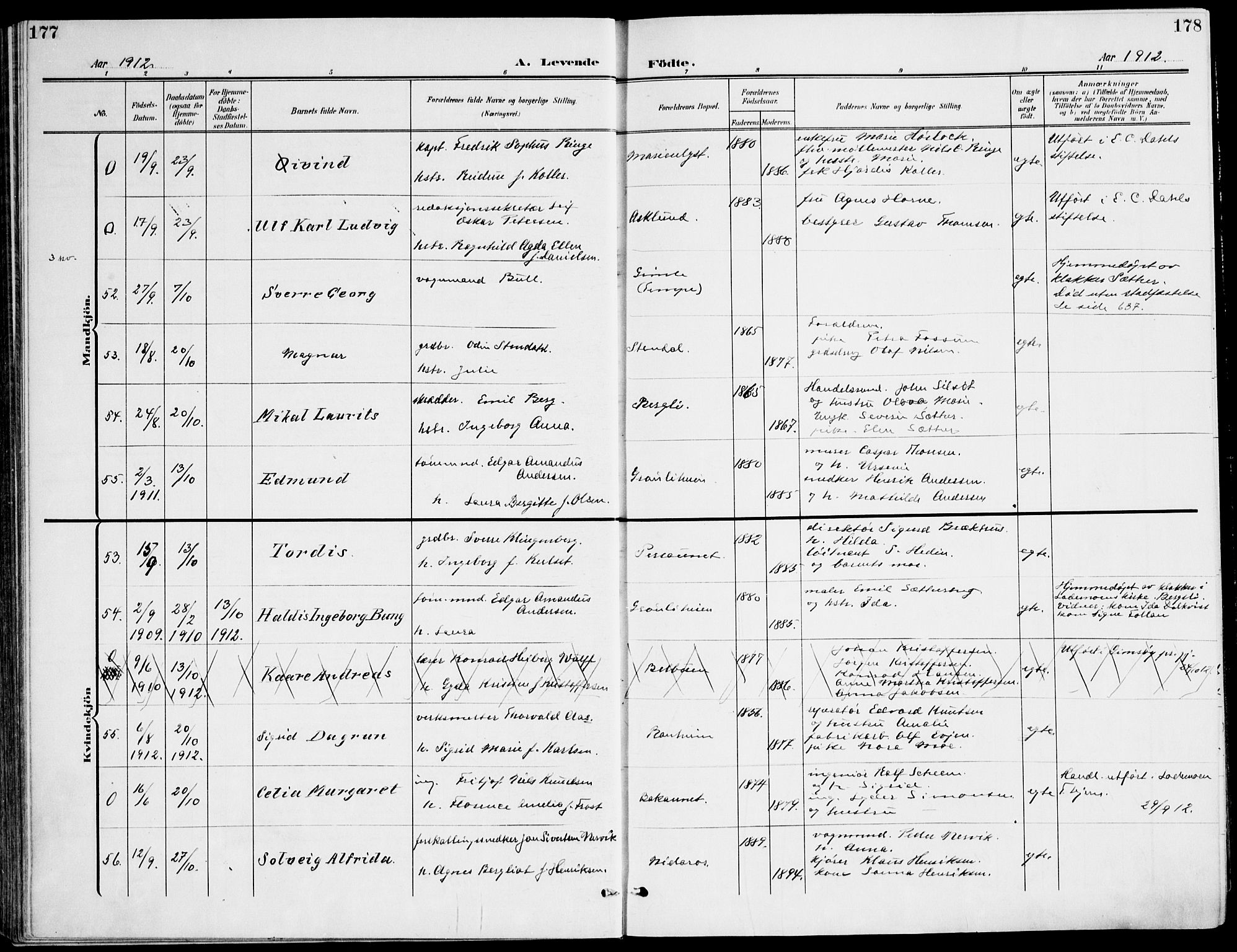 Ministerialprotokoller, klokkerbøker og fødselsregistre - Sør-Trøndelag, AV/SAT-A-1456/607/L0320: Parish register (official) no. 607A04, 1907-1915, p. 177-178