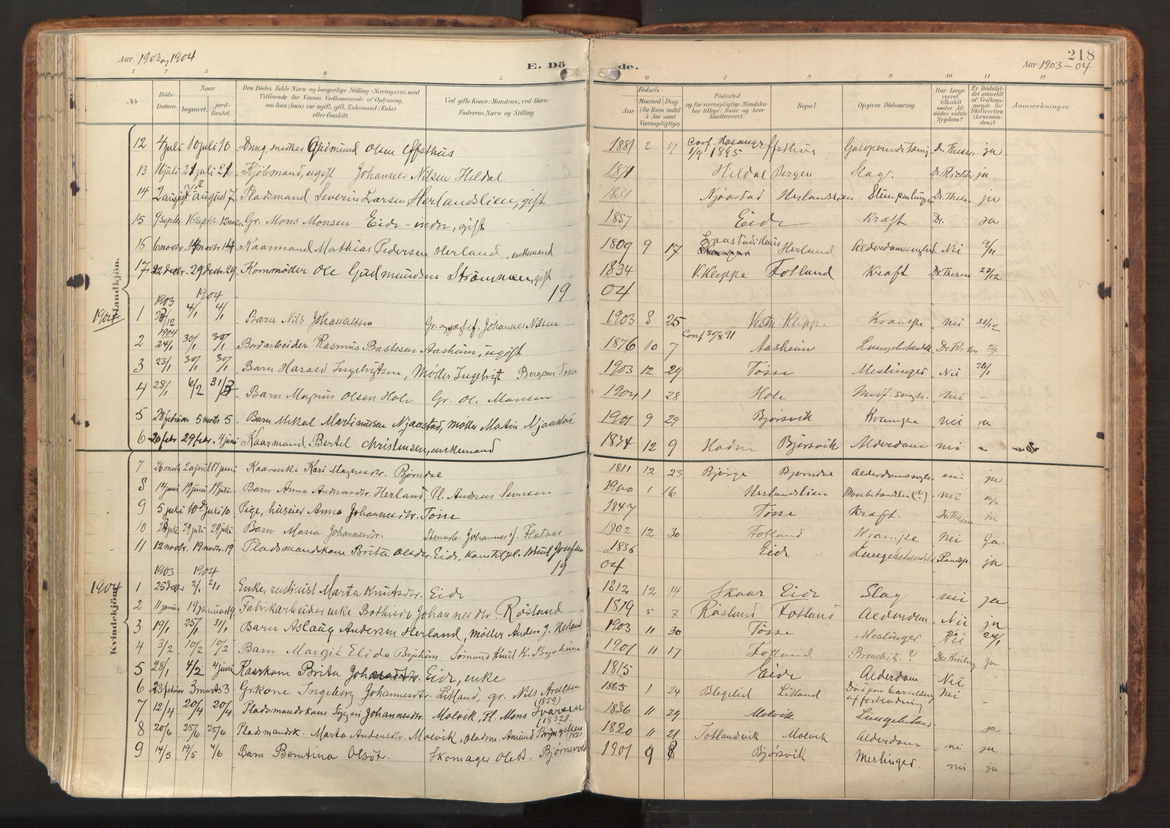 Hosanger sokneprestembete, AV/SAB-A-75801/H/Haa: Parish register (official) no. B 2, 1897-1923, p. 218