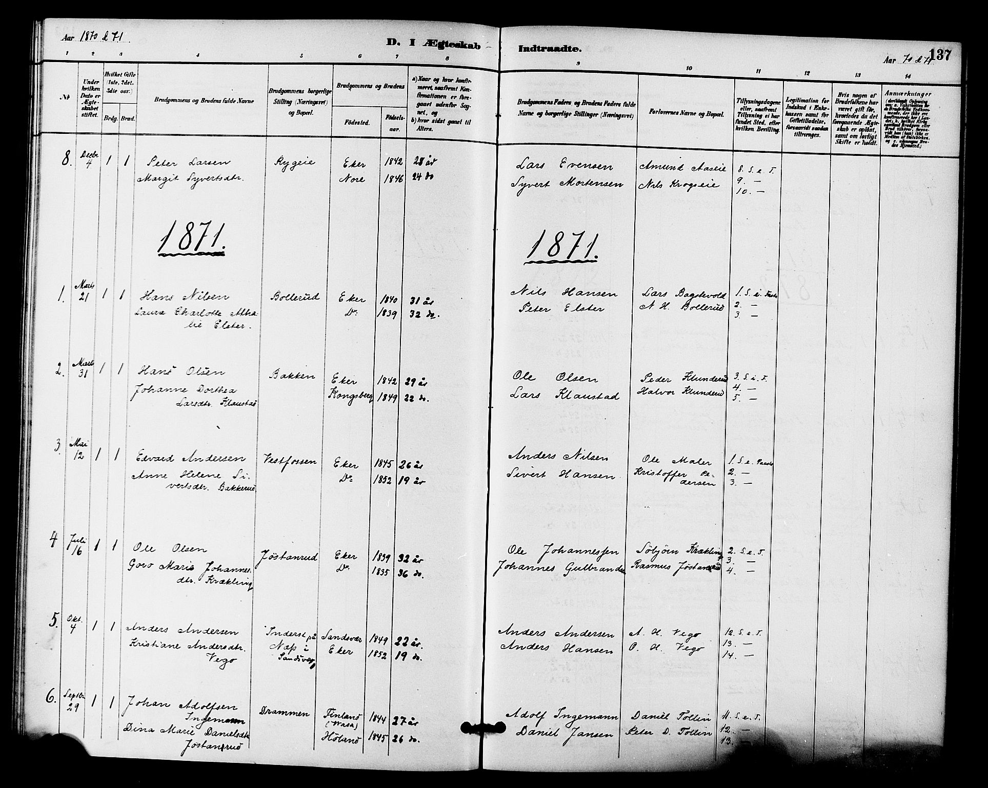 Fiskum kirkebøker, SAKO/A-15/F/Fa/L0001: Parish register (official) no. 1, 1858-1877, p. 137