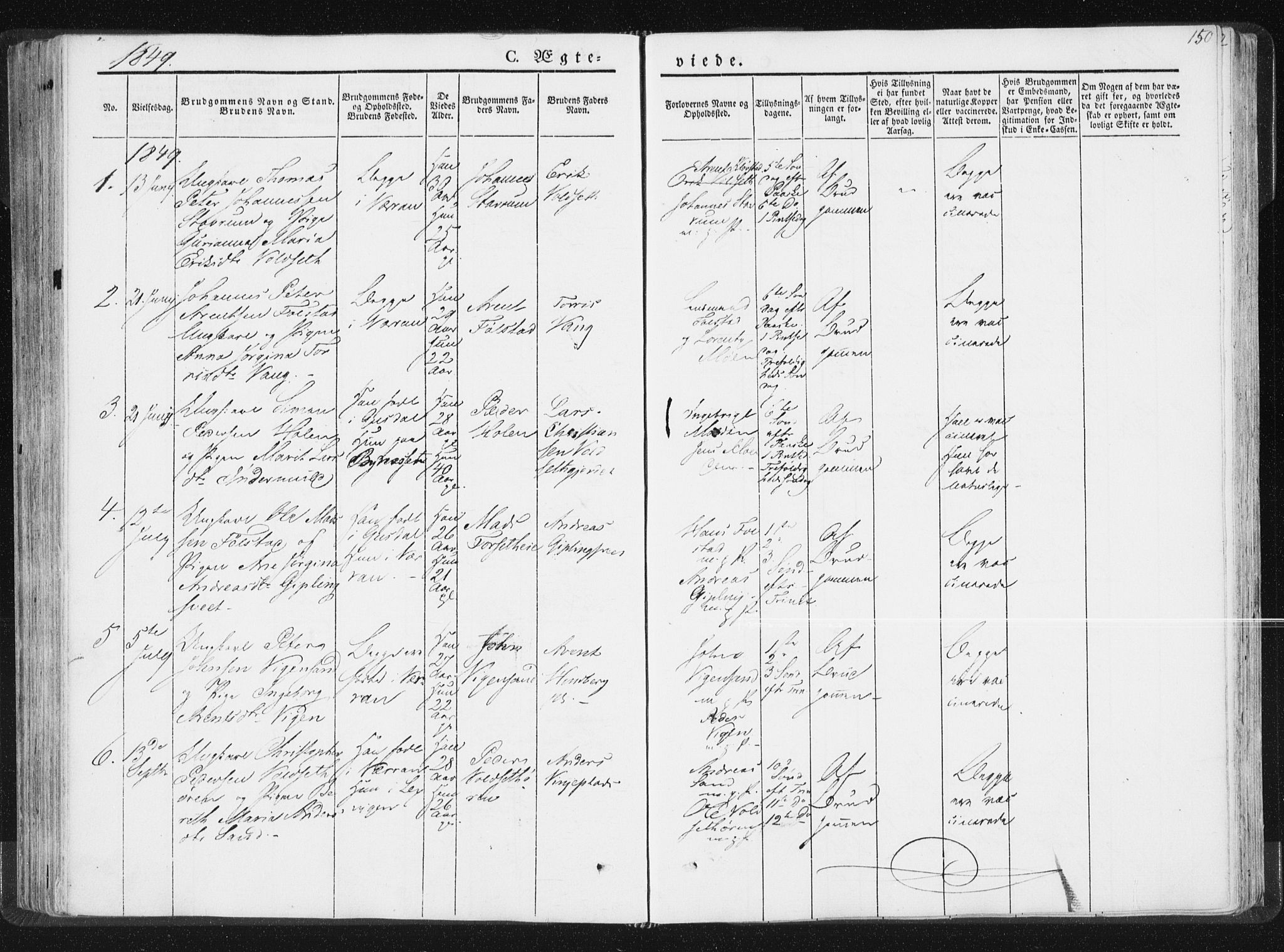 Ministerialprotokoller, klokkerbøker og fødselsregistre - Nord-Trøndelag, AV/SAT-A-1458/744/L0418: Parish register (official) no. 744A02, 1843-1866, p. 150