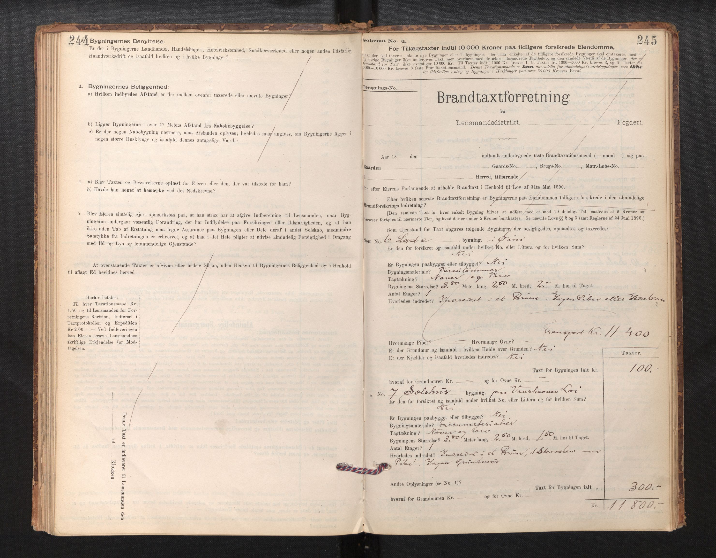 Lensmannen i Årdal, AV/SAB-A-30501/0012/L0008: Branntakstprotokoll, skjematakst, 1895-1915, p. 244-245