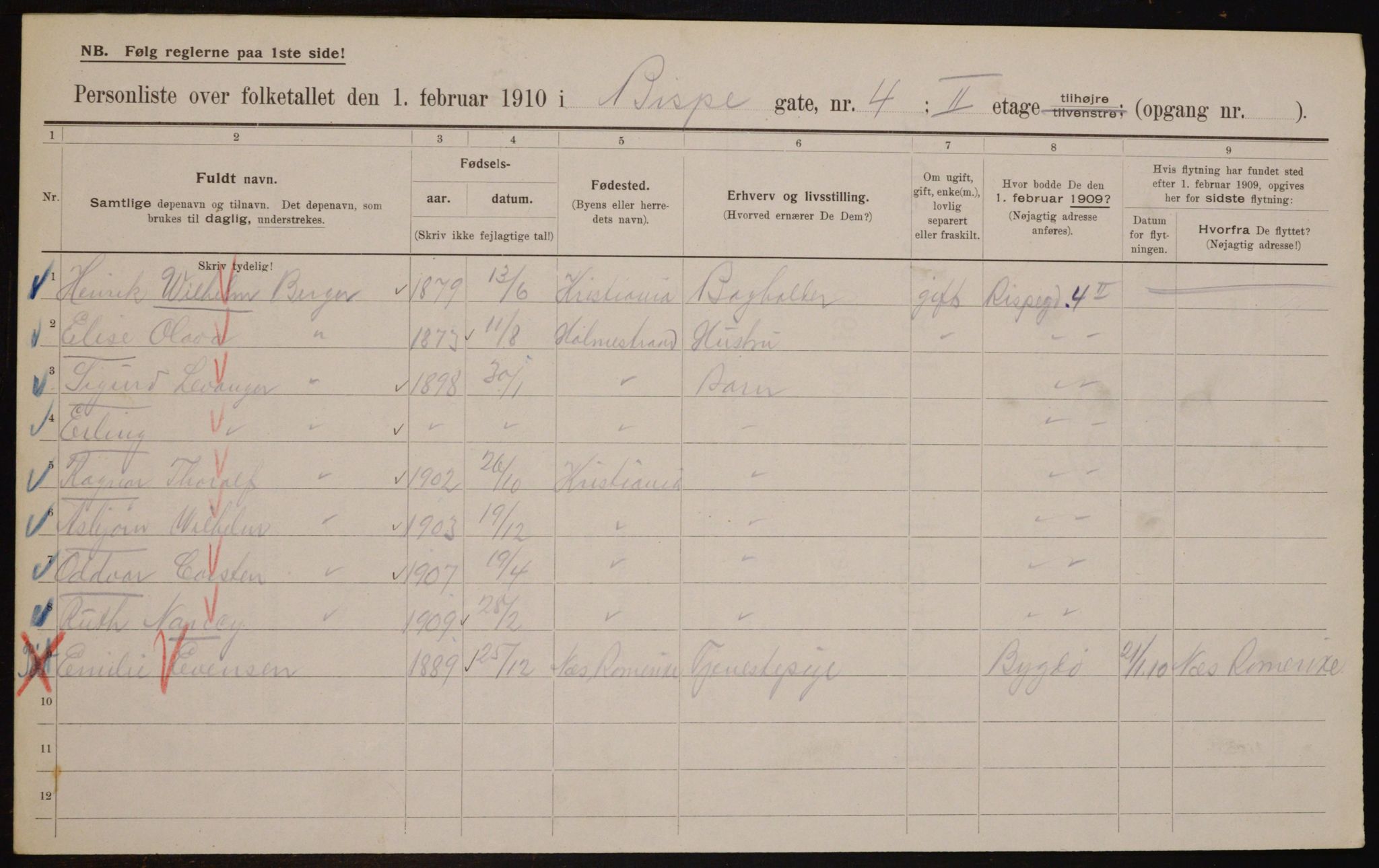 OBA, Municipal Census 1910 for Kristiania, 1910, p. 5177