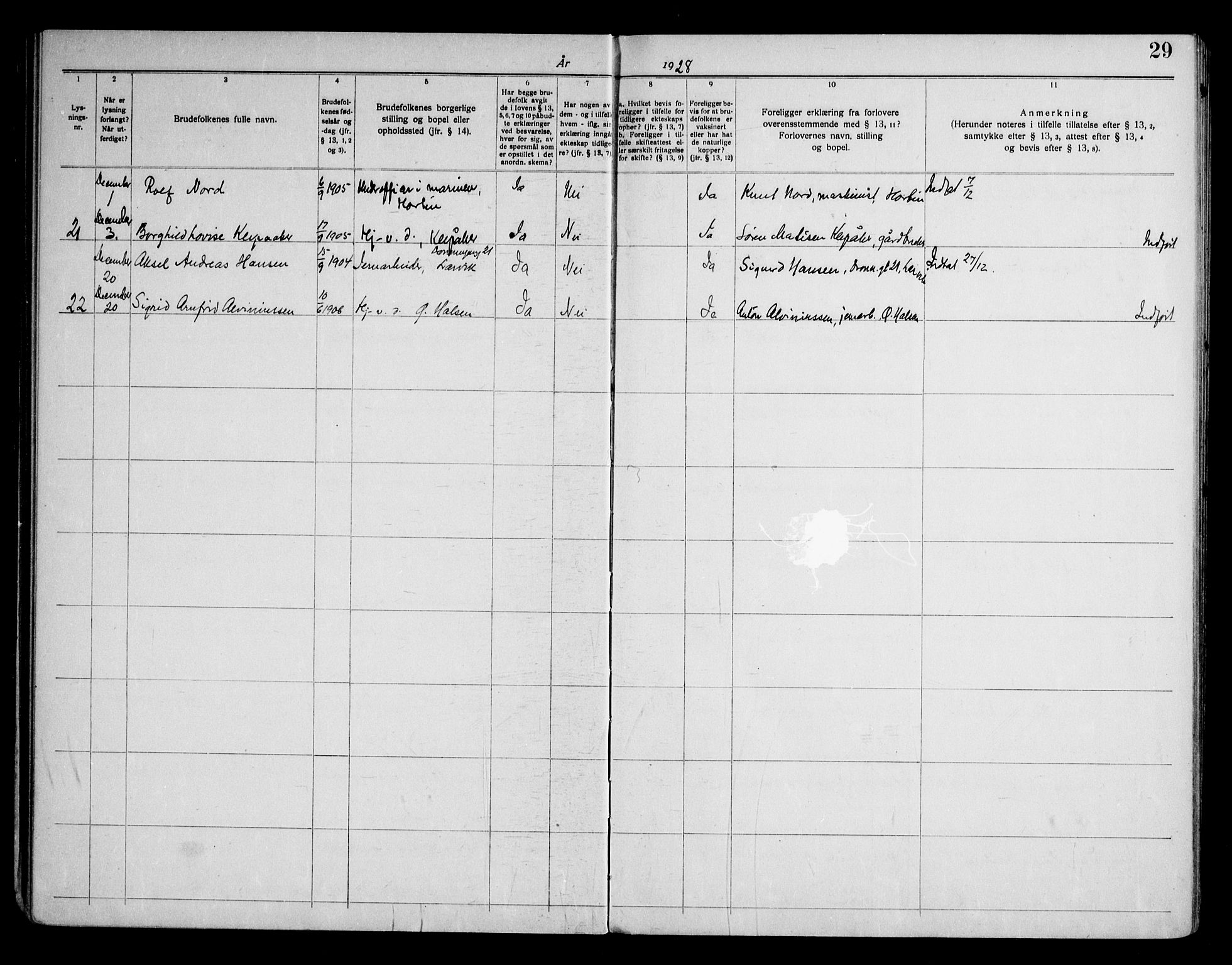 Tjølling kirkebøker, AV/SAKO-A-60/H/Ha/L0001: Banns register no. 1, 1919-1950, p. 29