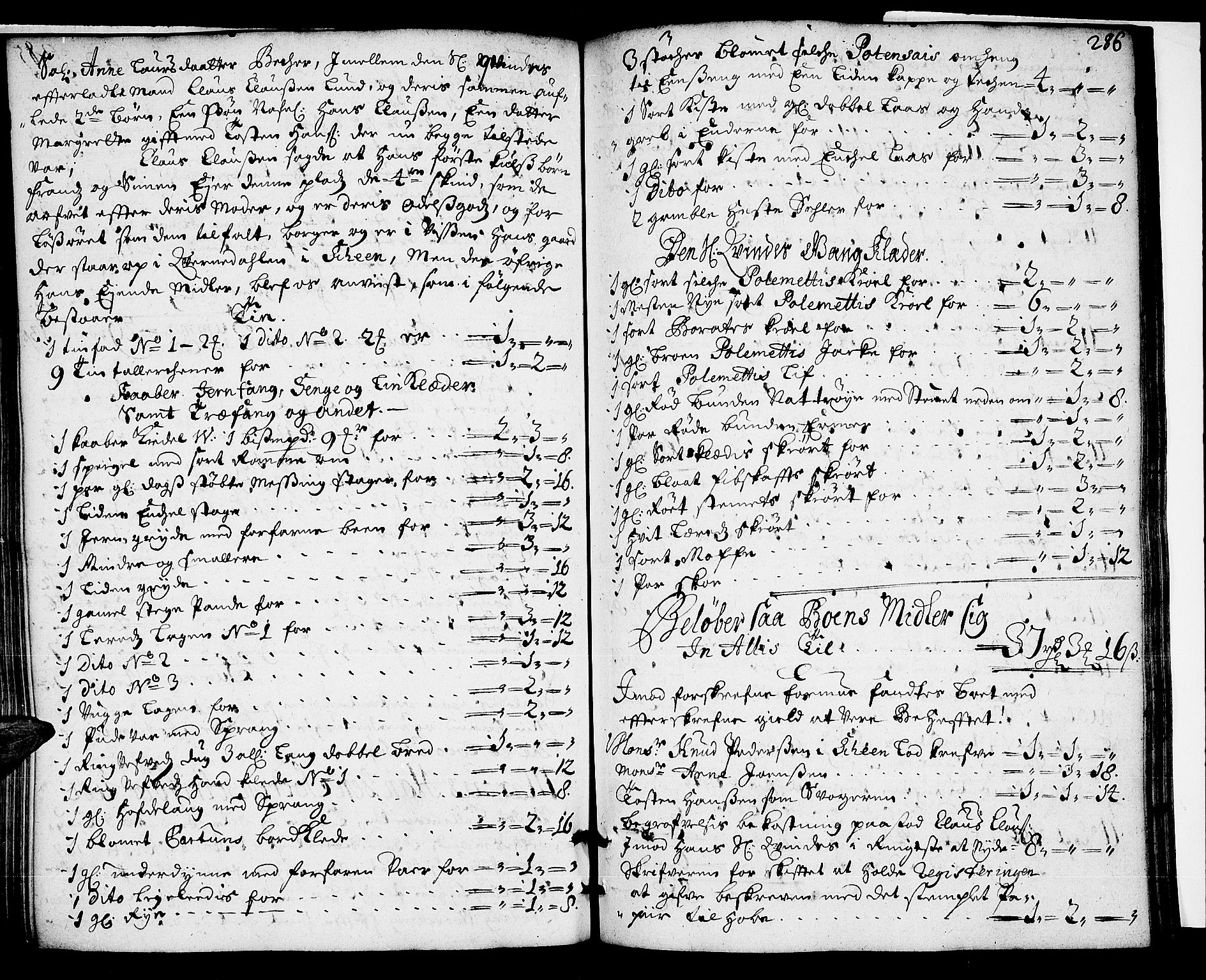 Nedre Telemark sorenskriveri, AV/SAKO-A-135/H/Hb/Hba/L0006: Skifteprotokoll, 1703-1709, p. 285b-286a