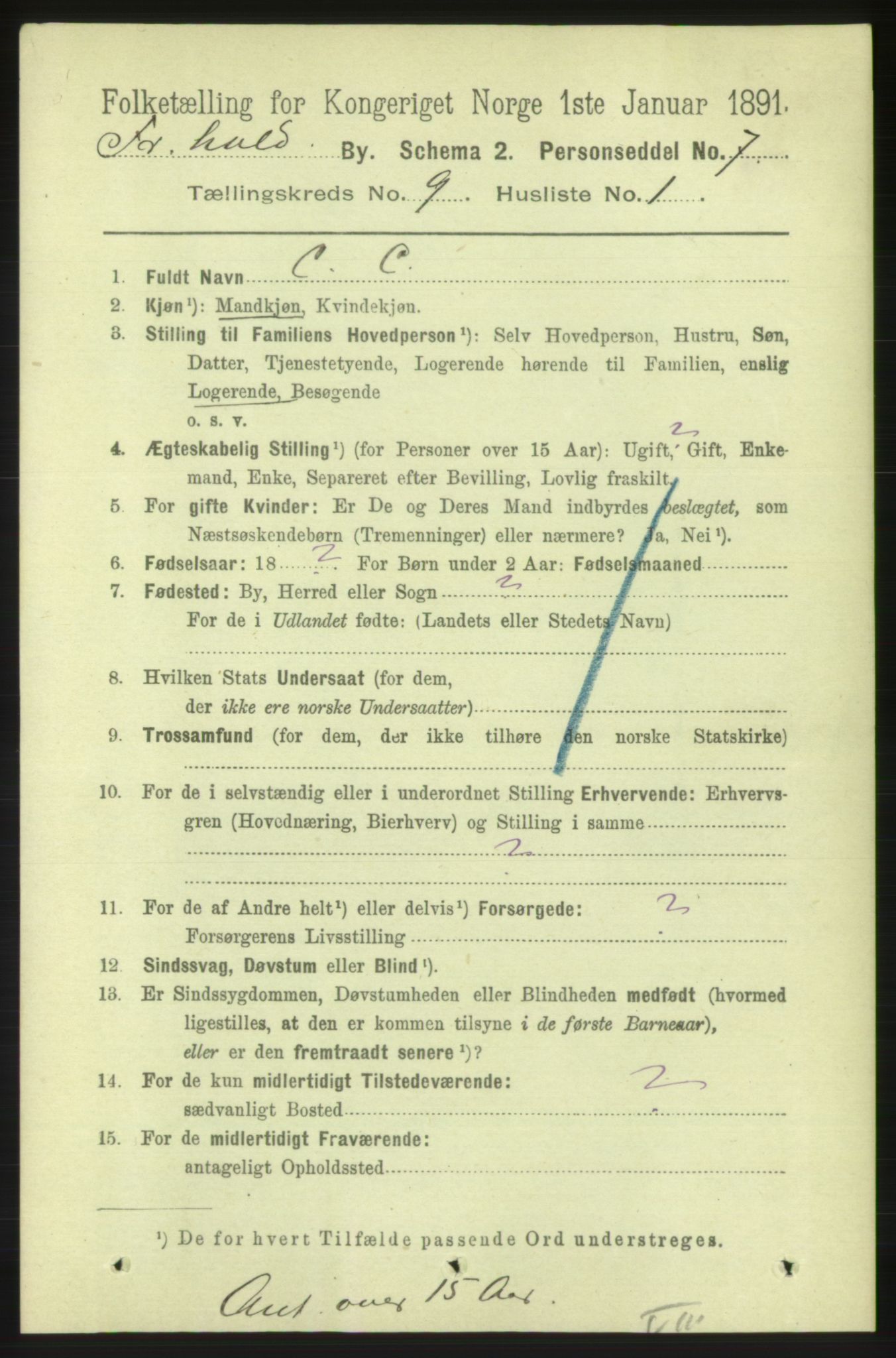 RA, 1891 census for 0101 Fredrikshald, 1891, p. 5916