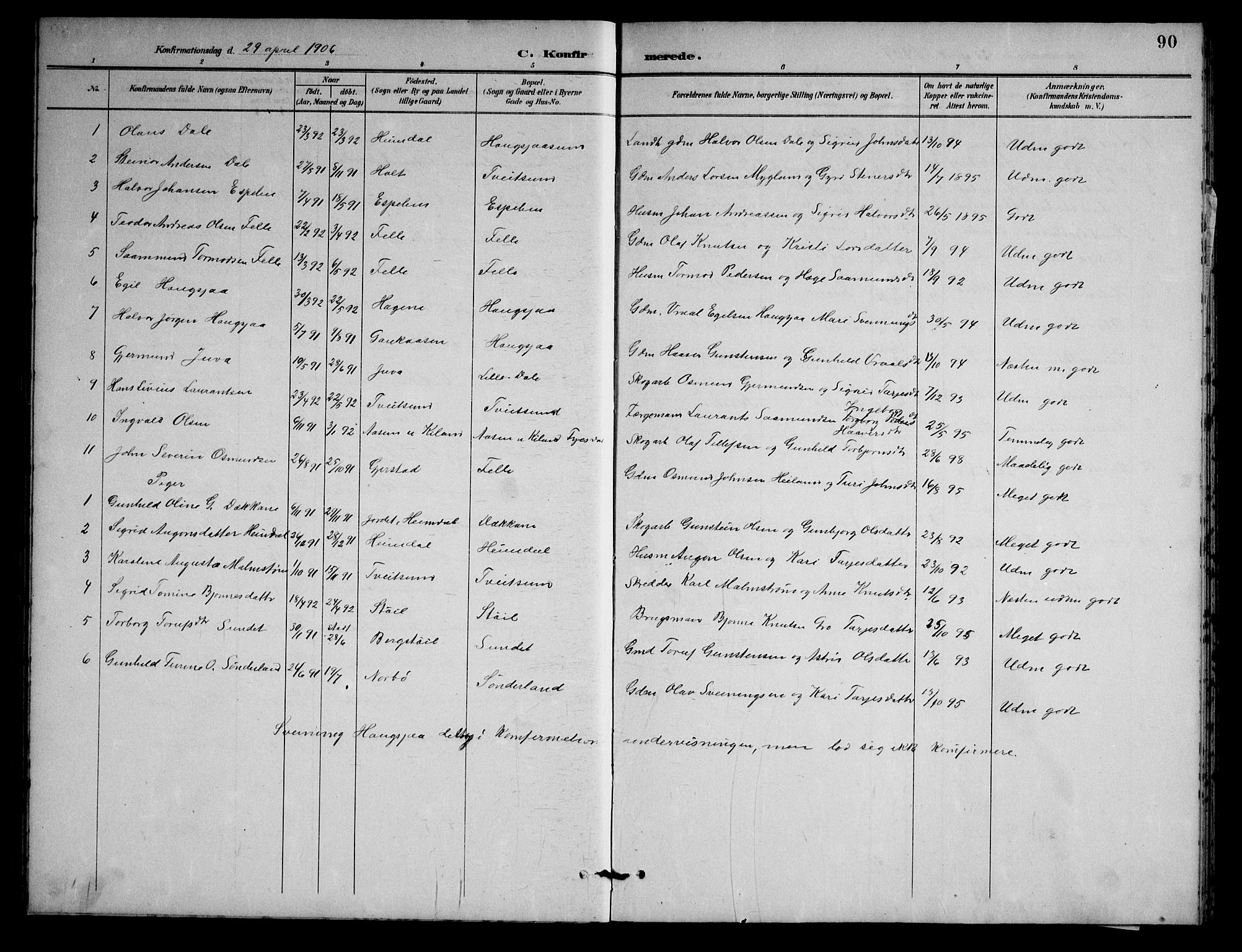 Nissedal kirkebøker, AV/SAKO-A-288/G/Gb/L0003: Parish register (copy) no. II 3, 1893-1928, p. 90