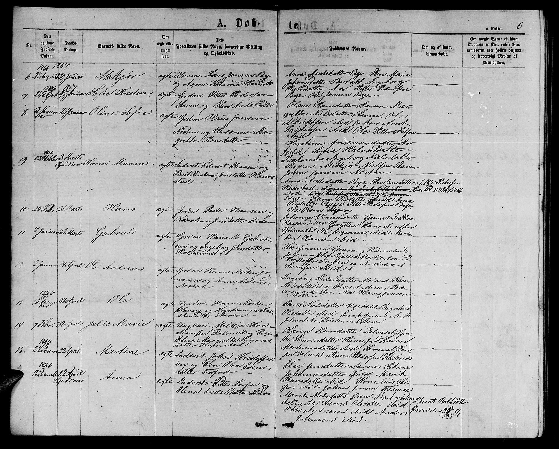 Ministerialprotokoller, klokkerbøker og fødselsregistre - Sør-Trøndelag, SAT/A-1456/655/L0686: Parish register (copy) no. 655C02, 1866-1879, p. 6
