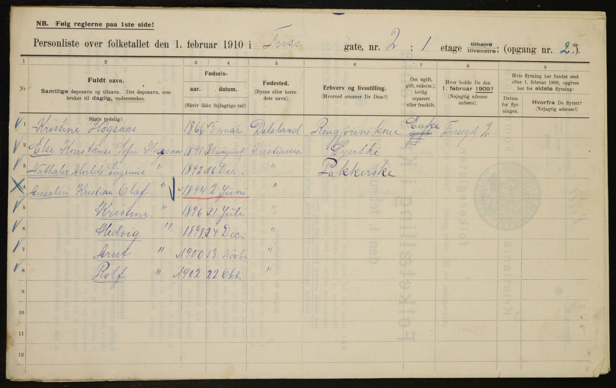 OBA, Municipal Census 1910 for Kristiania, 1910, p. 25147