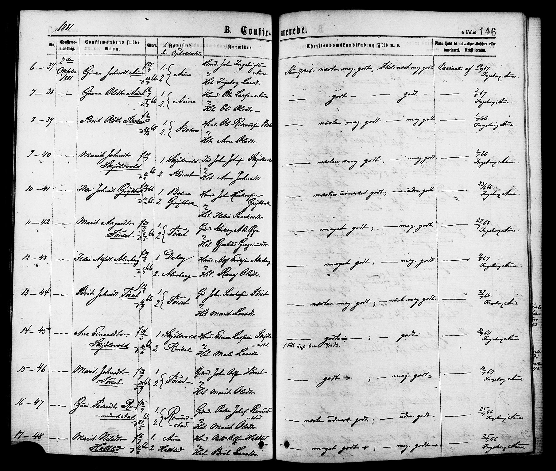 Ministerialprotokoller, klokkerbøker og fødselsregistre - Møre og Romsdal, AV/SAT-A-1454/598/L1068: Parish register (official) no. 598A02, 1872-1881, p. 146