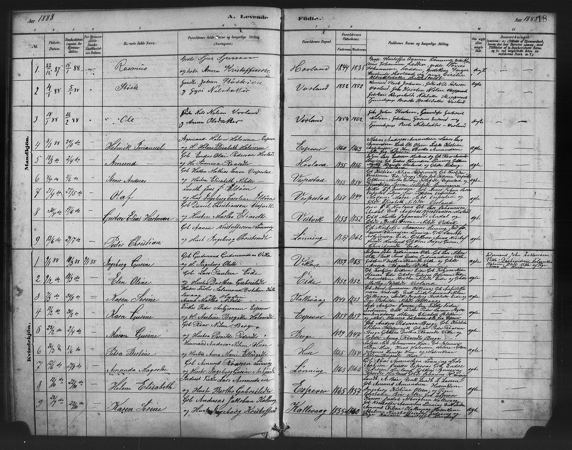 Finnås sokneprestembete, AV/SAB-A-99925/H/Ha/Haa/Haad/L0001: Parish register (official) no. D 1, 1880-1894, p. 18