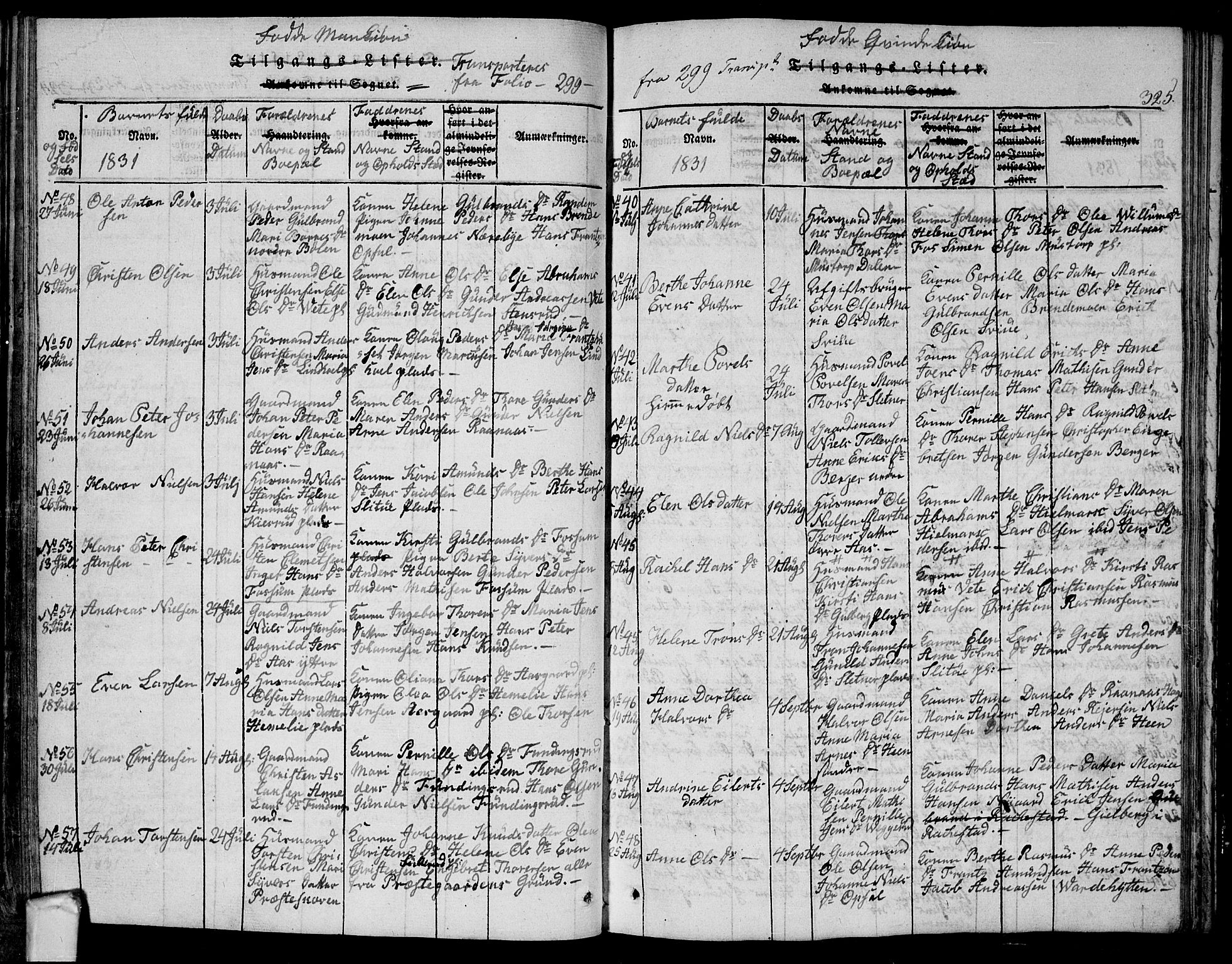 Eidsberg prestekontor Kirkebøker, AV/SAO-A-10905/G/Ga/L0001: Parish register (copy) no. I 1, 1814-1831, p. 325