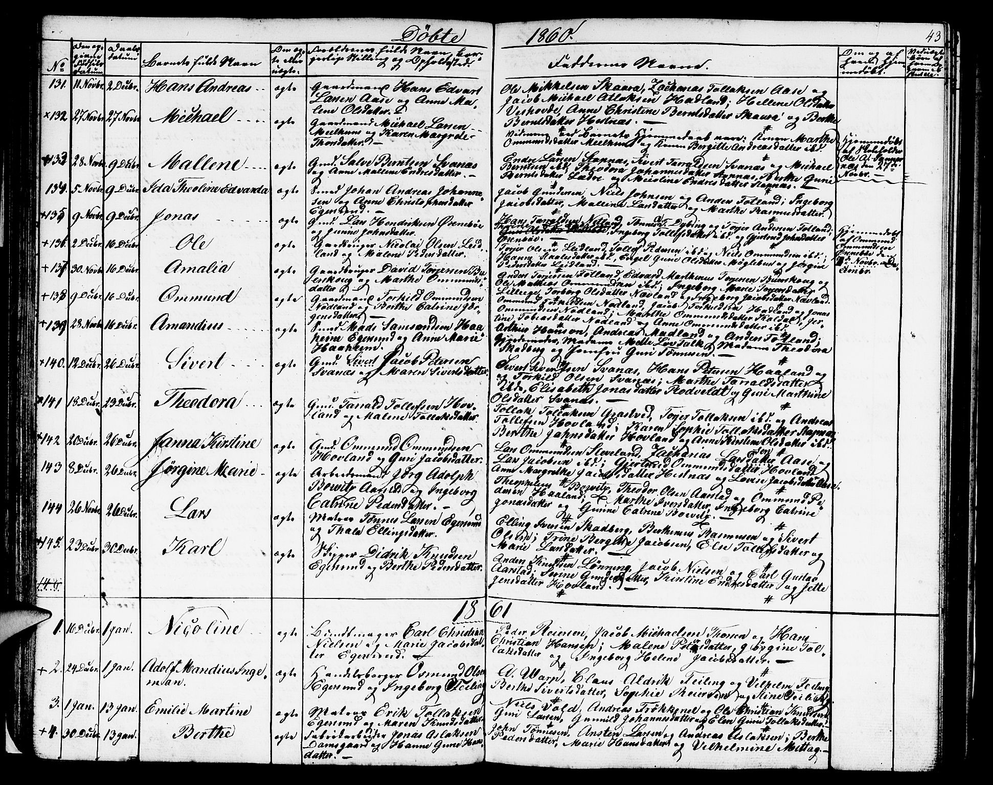 Eigersund sokneprestkontor, SAST/A-101807/S09/L0004: Parish register (copy) no. B 4, 1855-1871, p. 43
