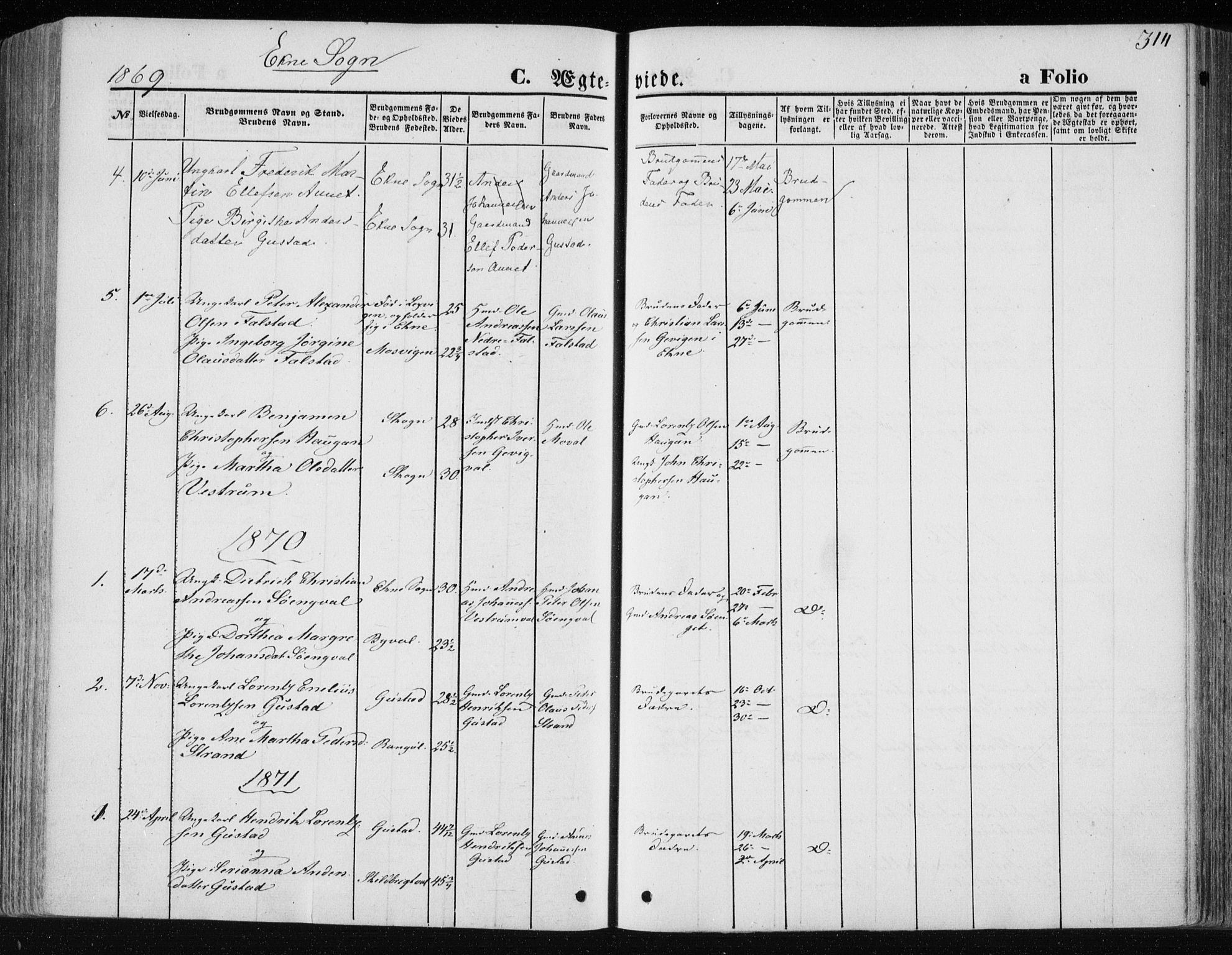 Ministerialprotokoller, klokkerbøker og fødselsregistre - Nord-Trøndelag, SAT/A-1458/717/L0158: Parish register (official) no. 717A08 /2, 1863-1877, p. 314