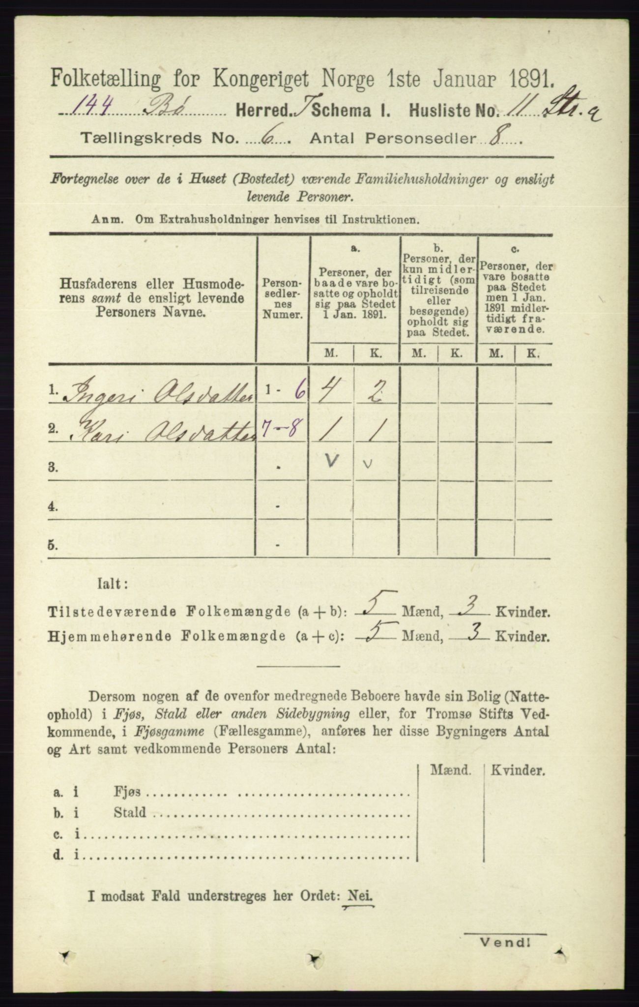 RA, 1891 census for 0821 Bø, 1891, p. 1848