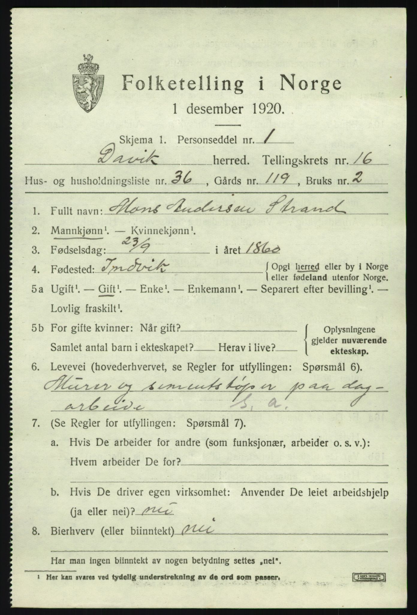 SAB, 1920 census for Davik, 1920, p. 7675