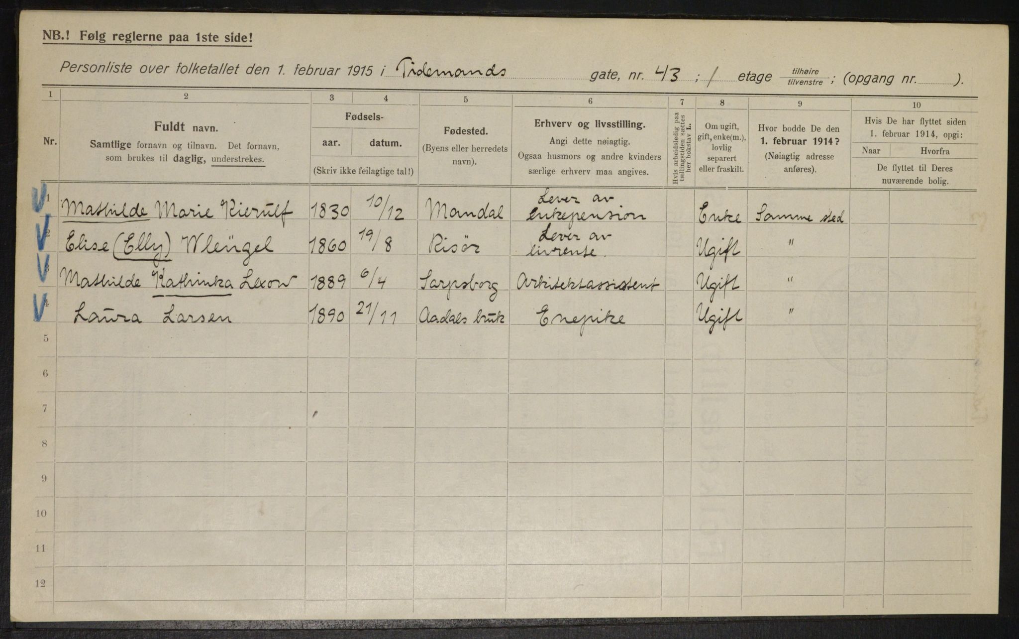 OBA, Municipal Census 1915 for Kristiania, 1915, p. 111931