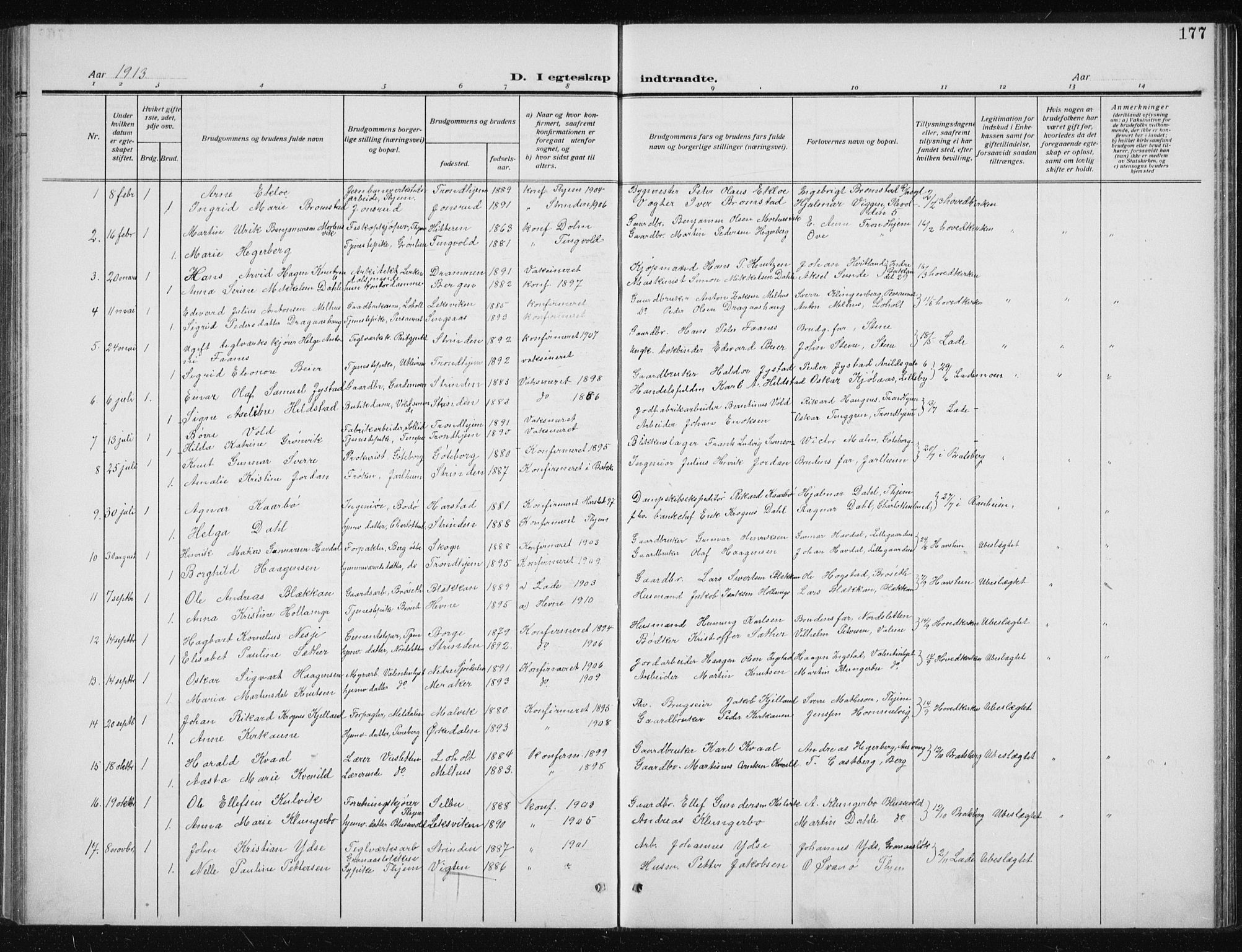 Ministerialprotokoller, klokkerbøker og fødselsregistre - Sør-Trøndelag, SAT/A-1456/606/L0314: Parish register (copy) no. 606C10, 1911-1937, p. 177