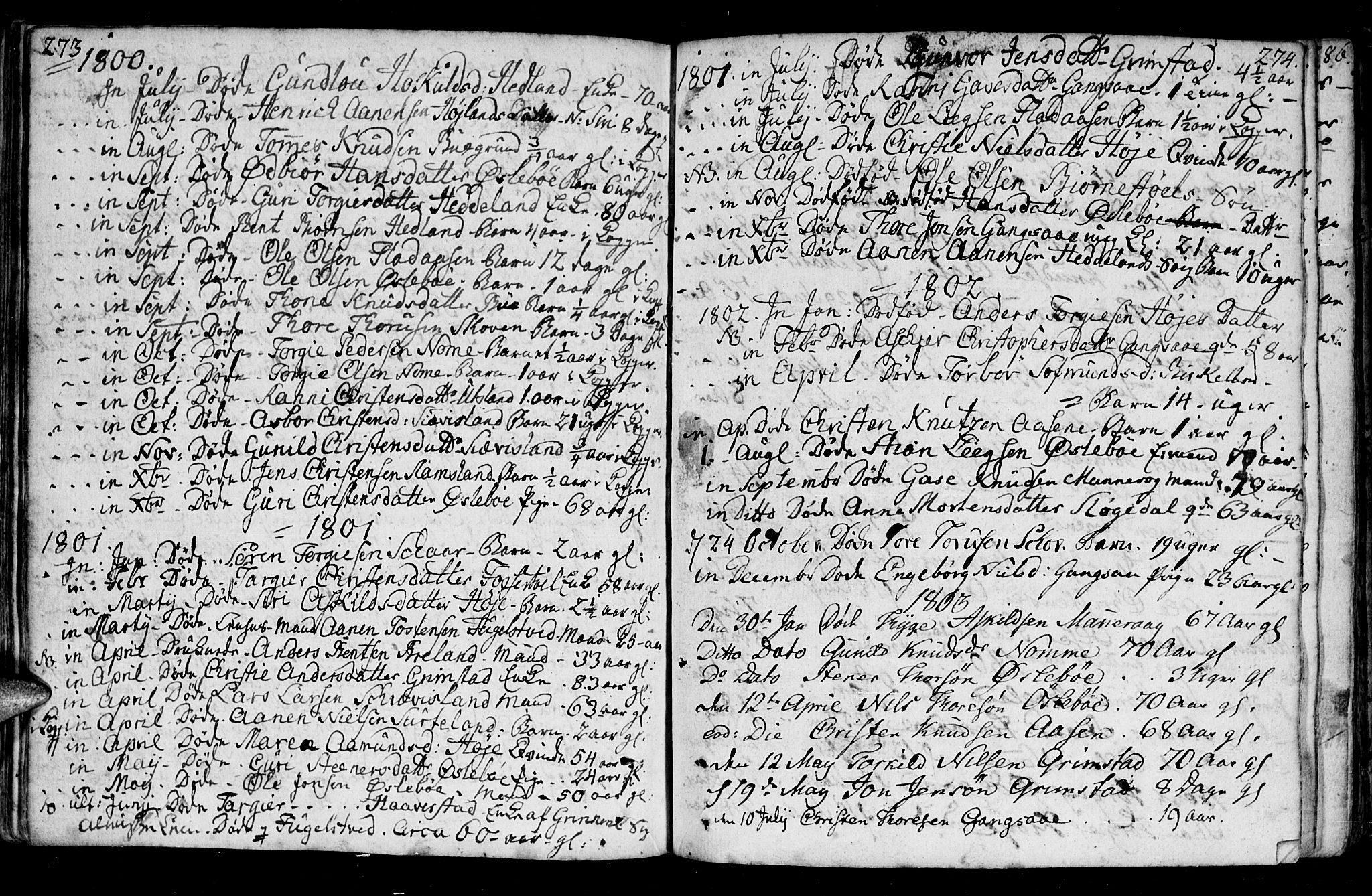 Holum sokneprestkontor, SAK/1111-0022/F/Fa/Fac/L0001: Parish register (official) no. A 1, 1773-1820, p. 273-274