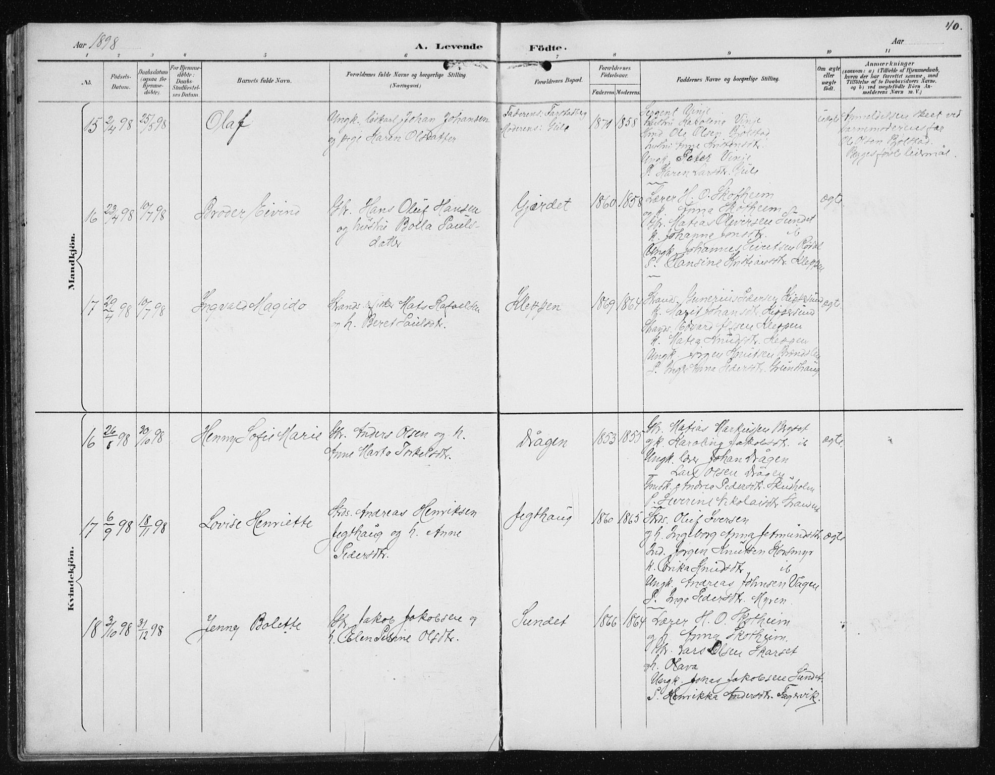 Ministerialprotokoller, klokkerbøker og fødselsregistre - Møre og Romsdal, AV/SAT-A-1454/566/L0773: Parish register (copy) no. 566C02, 1892-1909, p. 40