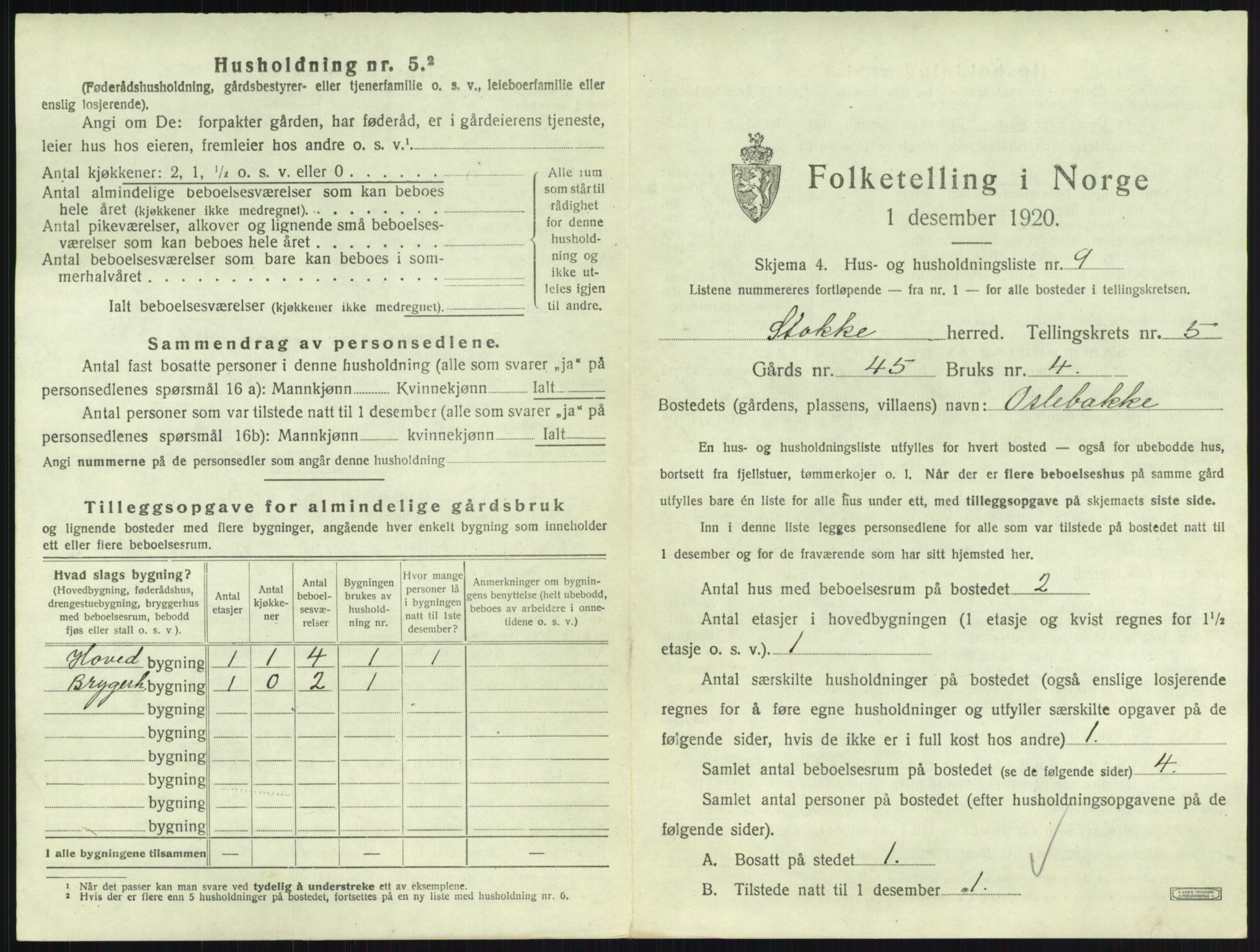 SAKO, 1920 census for Stokke, 1920, p. 999