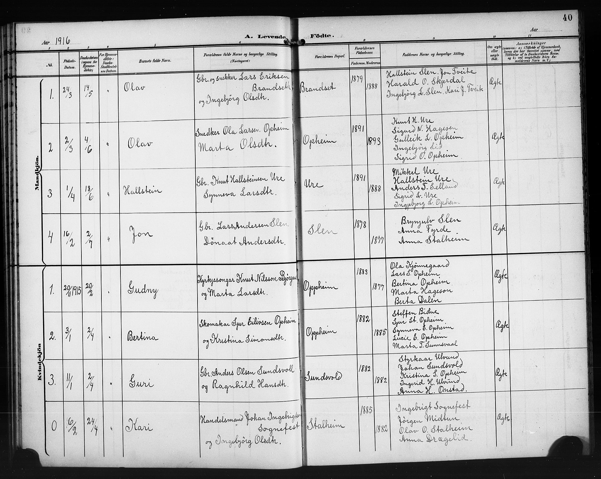 Vossestrand Sokneprestembete, AV/SAB-A-79101/H/Hab: Parish register (copy) no. A 3, 1900-1918, p. 40