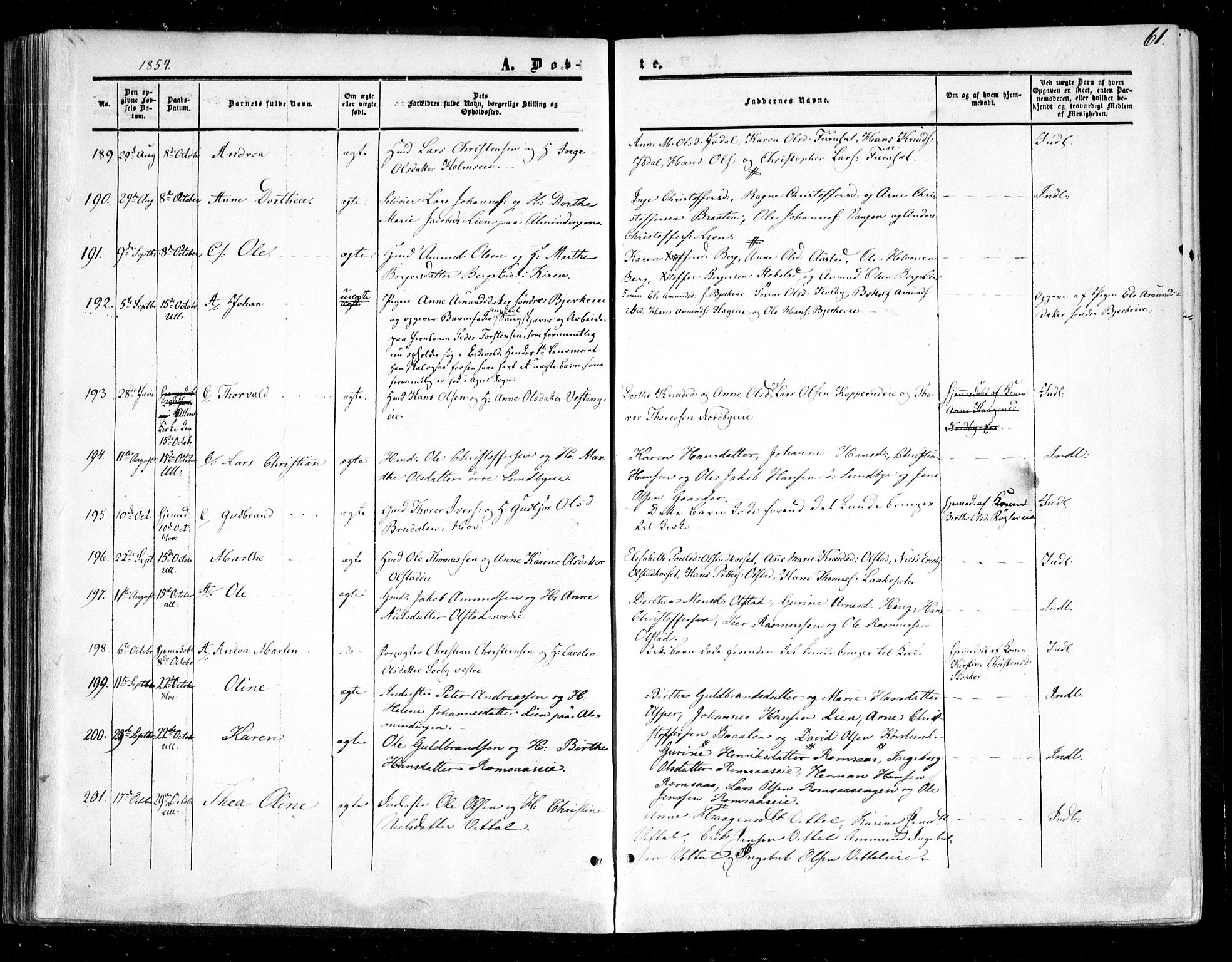 Ullensaker prestekontor Kirkebøker, SAO/A-10236a/F/Fa/L0015.a: Parish register (official) no. I 15A, 1851-1862, p. 61