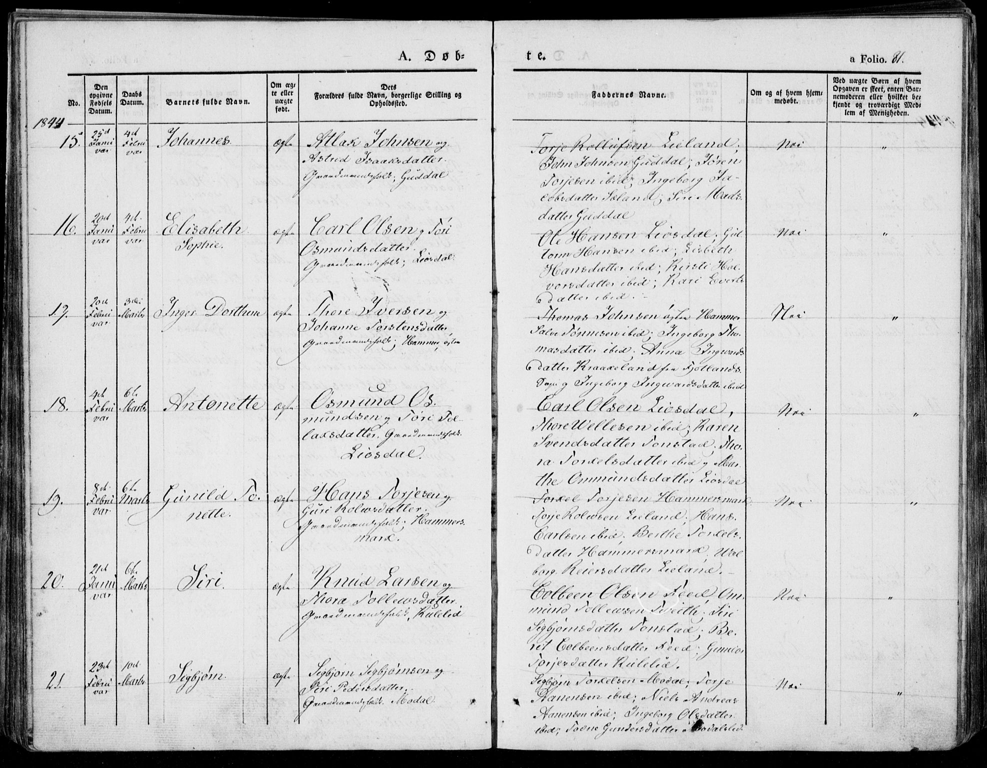 Bakke sokneprestkontor, AV/SAK-1111-0002/F/Fa/Faa/L0004: Parish register (official) no. A 4, 1834-1846, p. 81