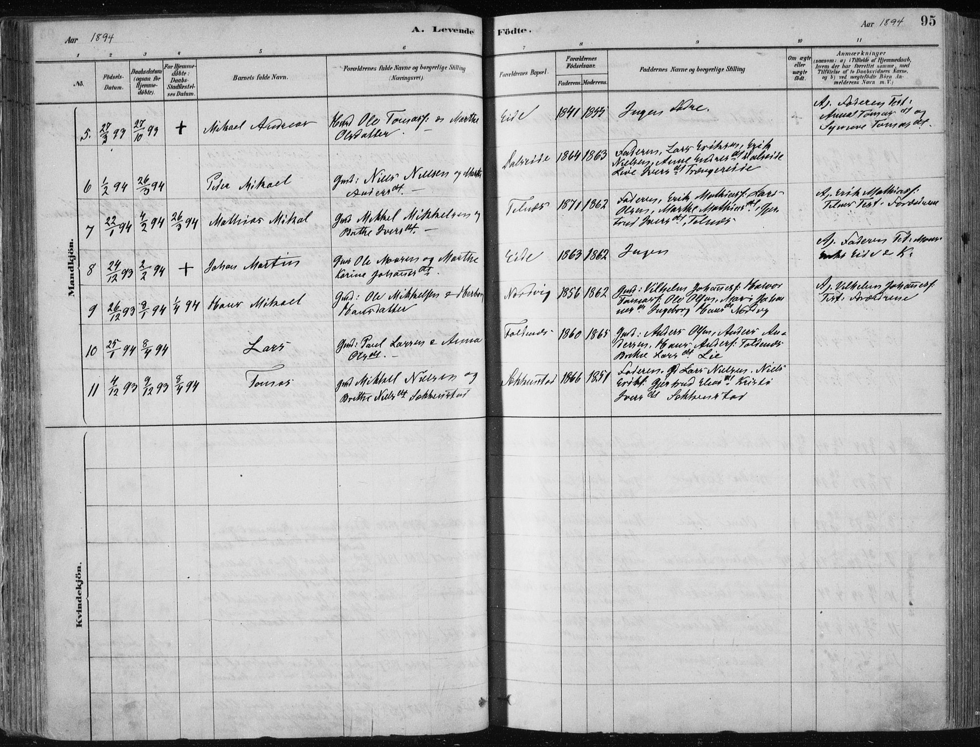 Fjell sokneprestembete, SAB/A-75301/H/Haa: Parish register (official) no. A  8, 1878-1898, p. 95