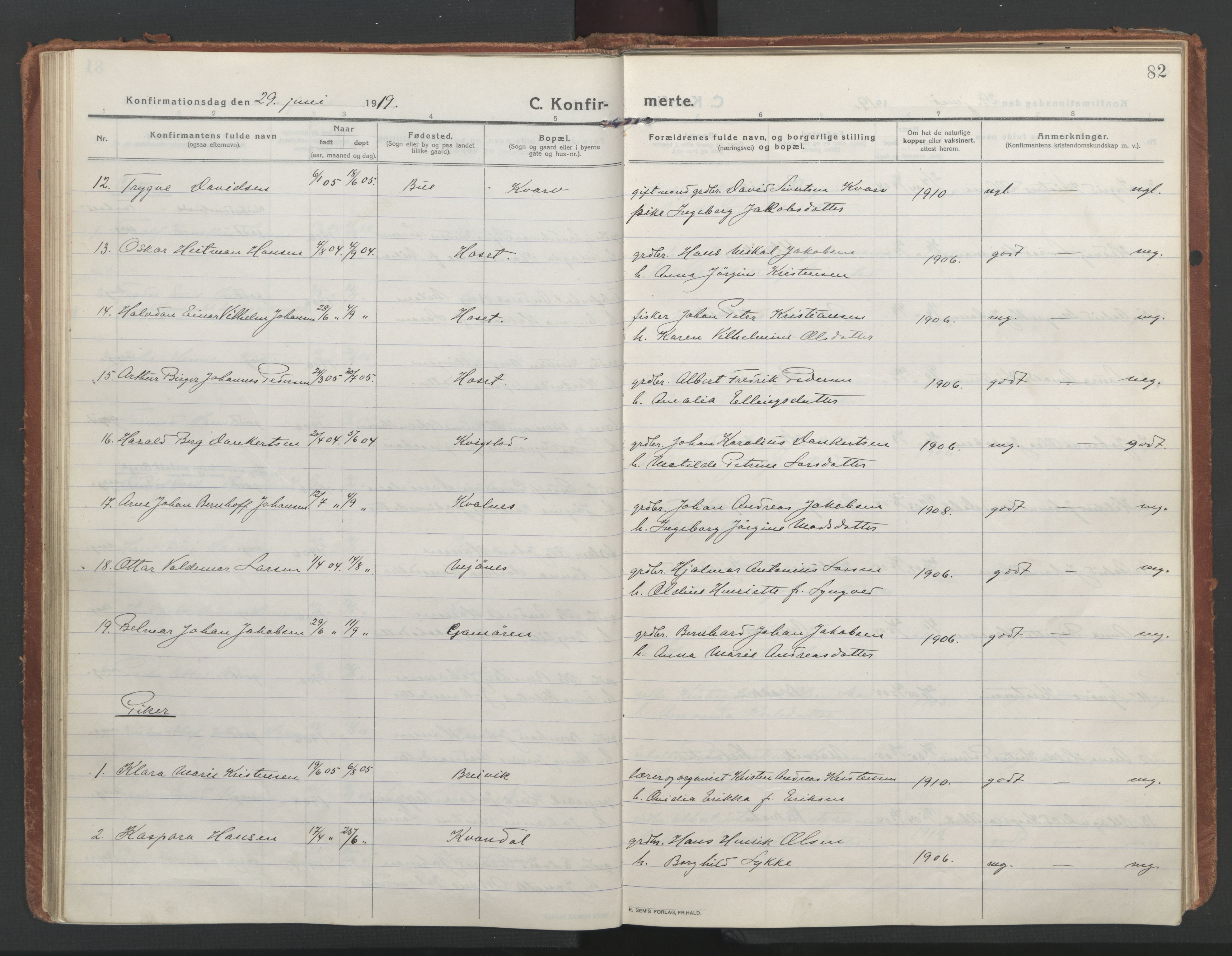 Ministerialprotokoller, klokkerbøker og fødselsregistre - Nordland, AV/SAT-A-1459/852/L0748: Parish register (official) no. 852A18, 1913-1932, p. 82