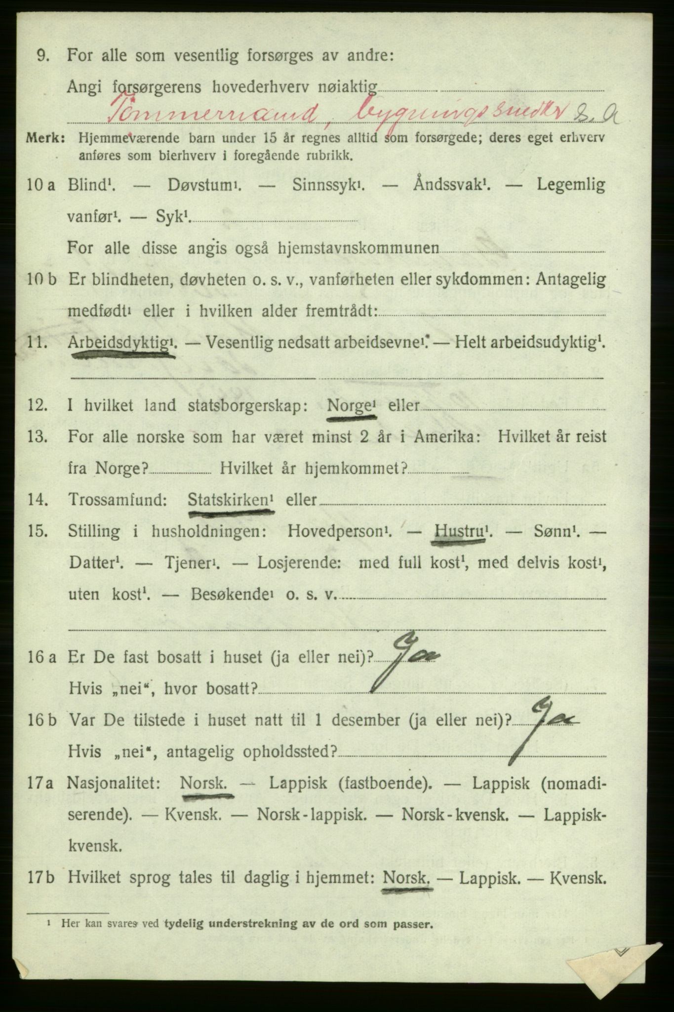 SATØ, 1920 census for Gamvik, 1920, p. 601