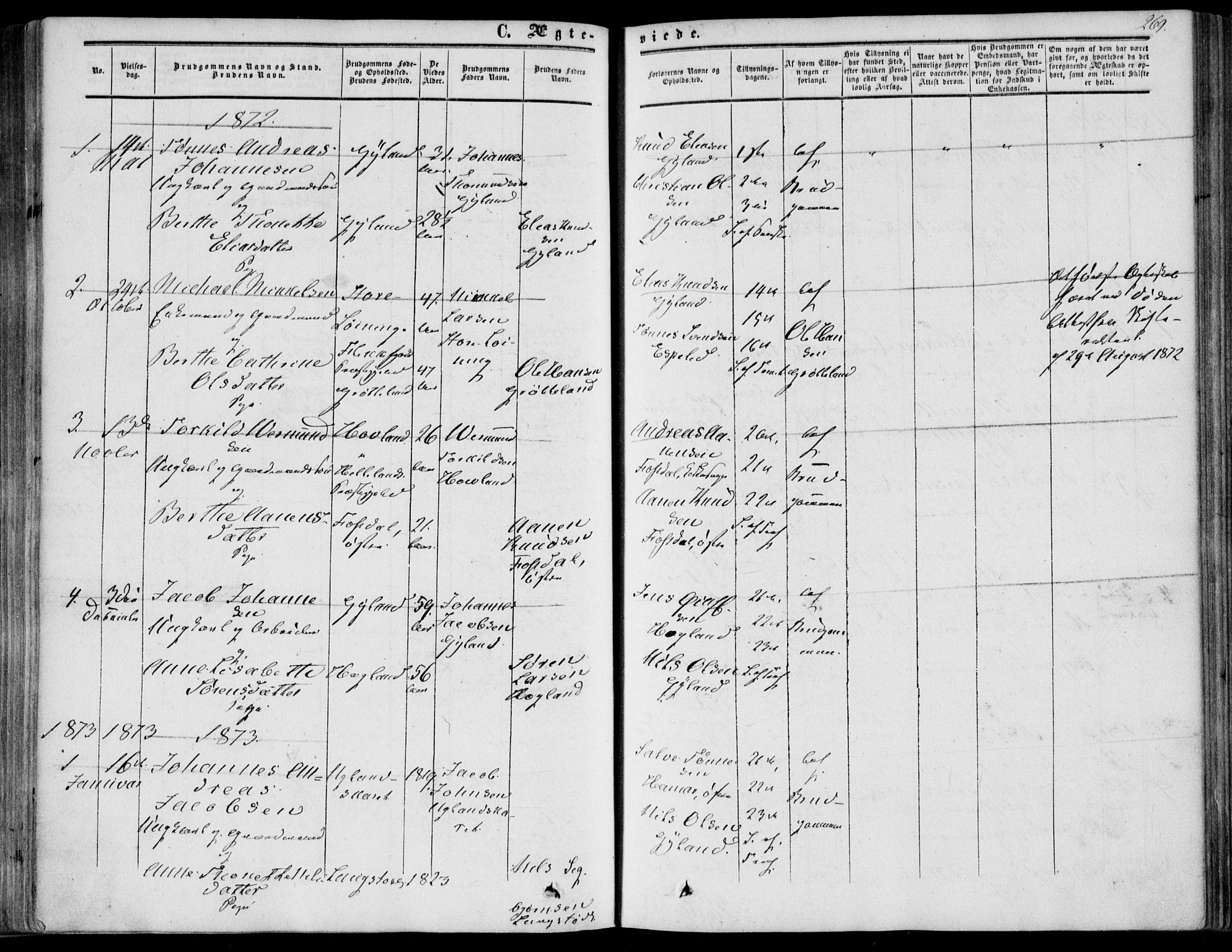 Bakke sokneprestkontor, SAK/1111-0002/F/Fa/Fab/L0002: Parish register (official) no. A 2, 1855-1884, p. 269