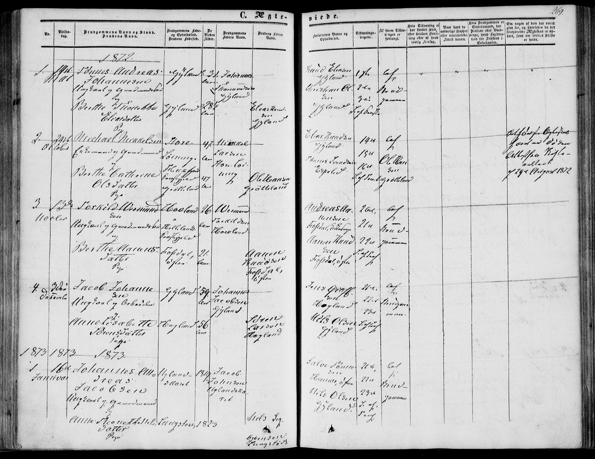 Bakke sokneprestkontor, AV/SAK-1111-0002/F/Fa/Fab/L0002: Parish register (official) no. A 2, 1855-1884, p. 269