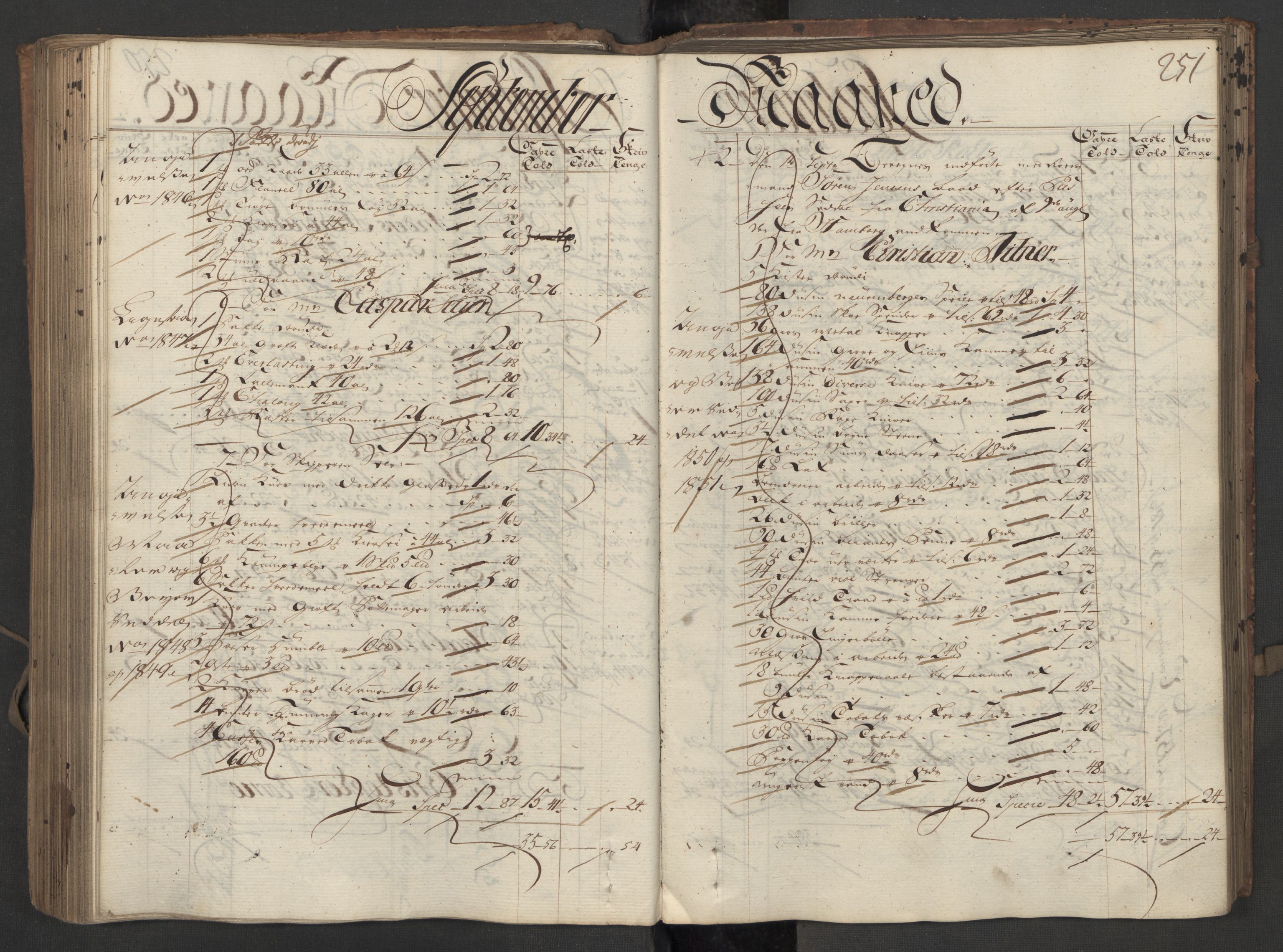 Generaltollkammeret, tollregnskaper, RA/EA-5490/R08/L0034/0001: Tollregnskaper Drammen / Inngående hovedtollbok, 1756, p. 250b-251a