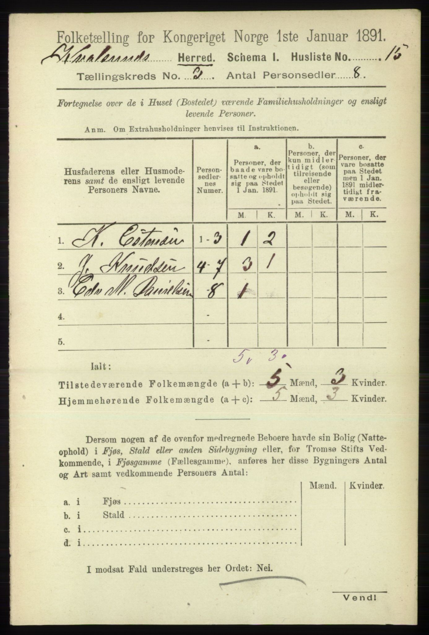 RA, 1891 census for 2017 Kvalsund, 1891, p. 16