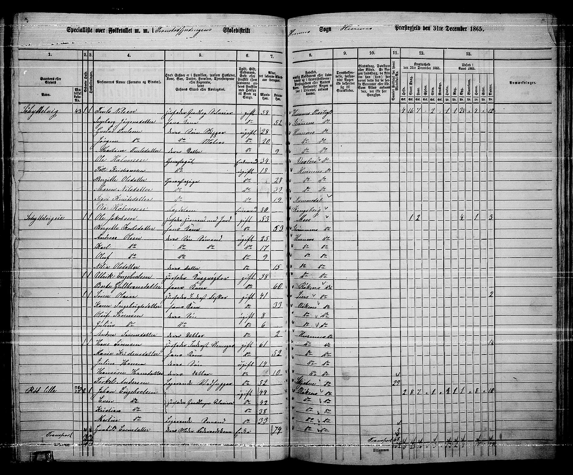 RA, 1865 census for Hurum, 1865, p. 44