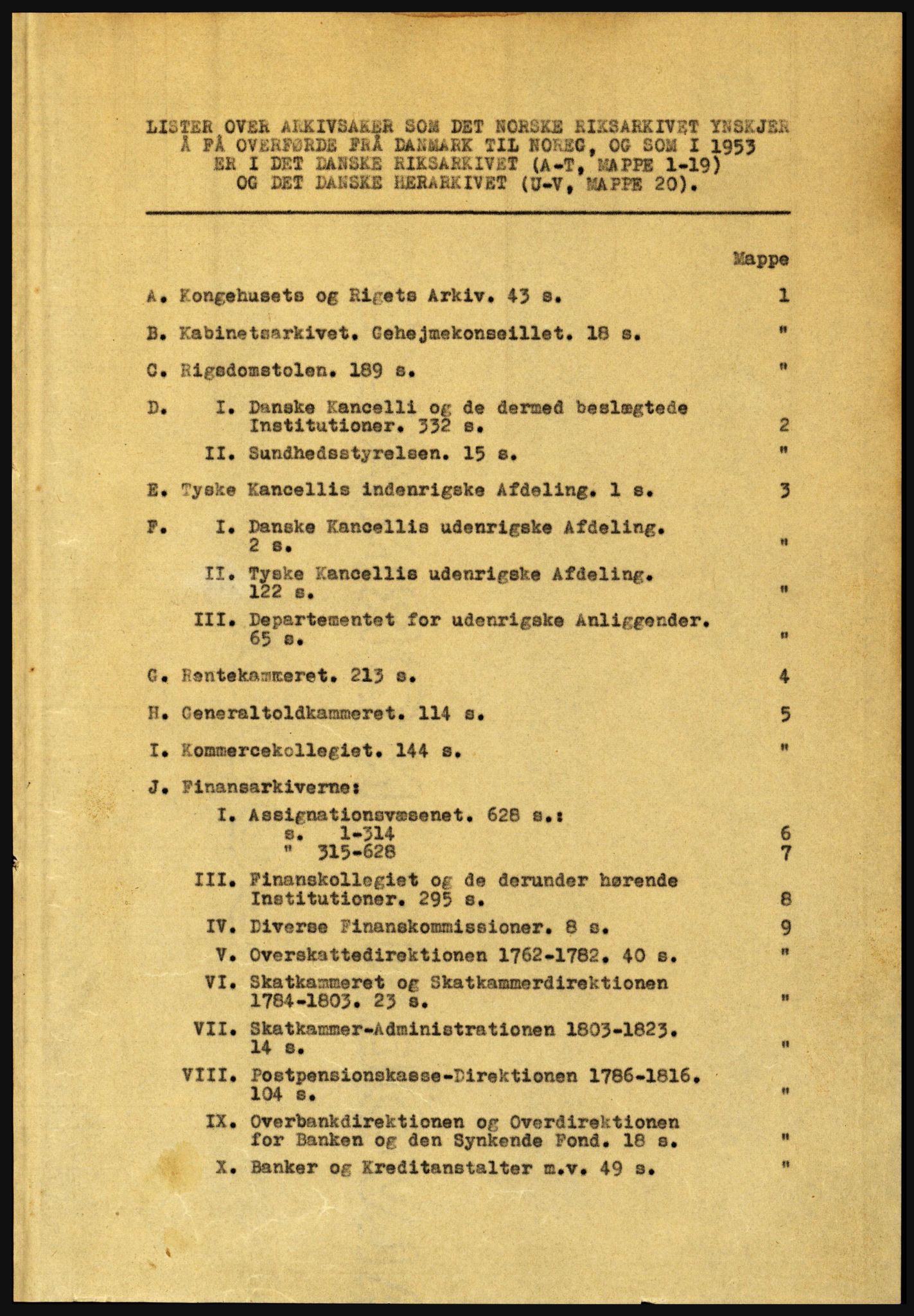 Riksarkivet, Seksjon for eldre arkiv og spesialsamlinger, AV/RA-EA-6797/H/Ha, 1953