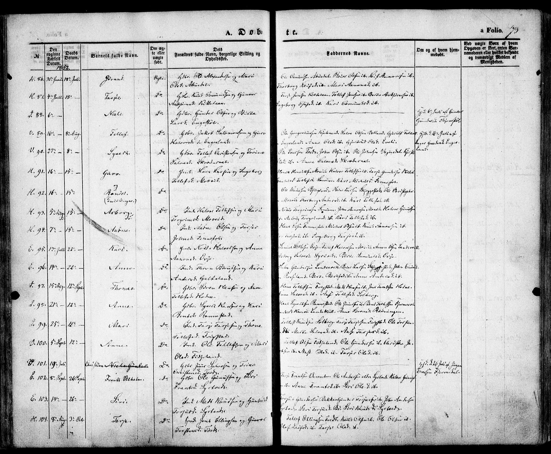 Evje sokneprestkontor, AV/SAK-1111-0008/F/Fa/Faa/L0005: Parish register (official) no. A 5, 1843-1865, p. 74