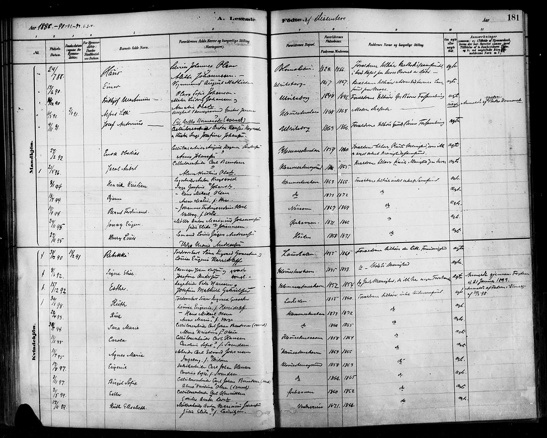 Rygge prestekontor Kirkebøker, SAO/A-10084b/F/Fa/L0007: Parish register (official) no. 7, 1878-1904, p. 181