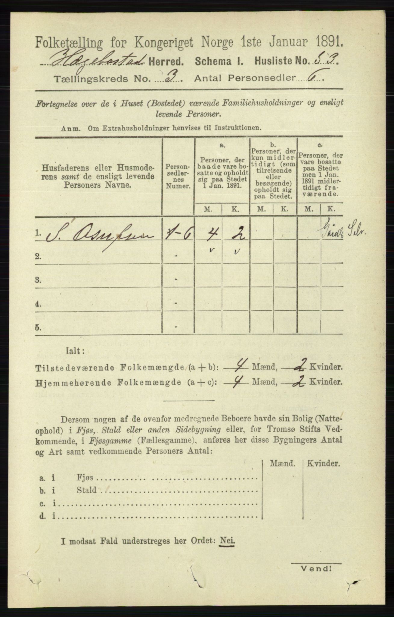 RA, 1891 census for 1034 Hægebostad, 1891, p. 870