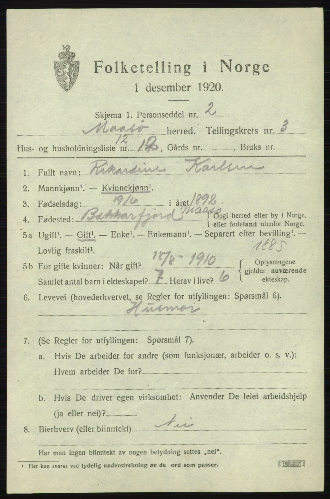 SATØ, 1920 census for Måsøy, 1920, p. 1682