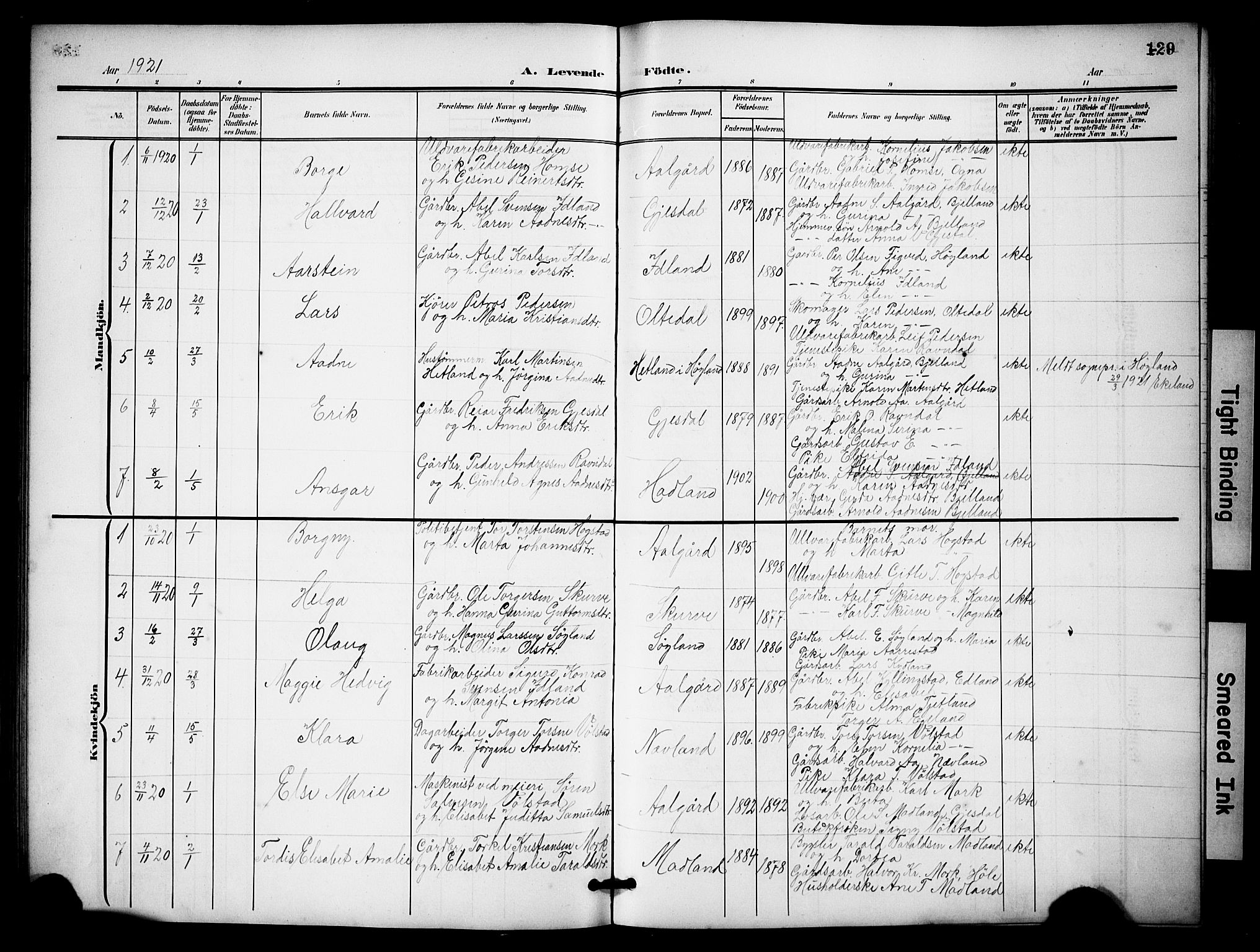 Lye sokneprestkontor, SAST/A-101794/001/30BB/L0009: Parish register (copy) no. B 9, 1902-1923, p. 129
