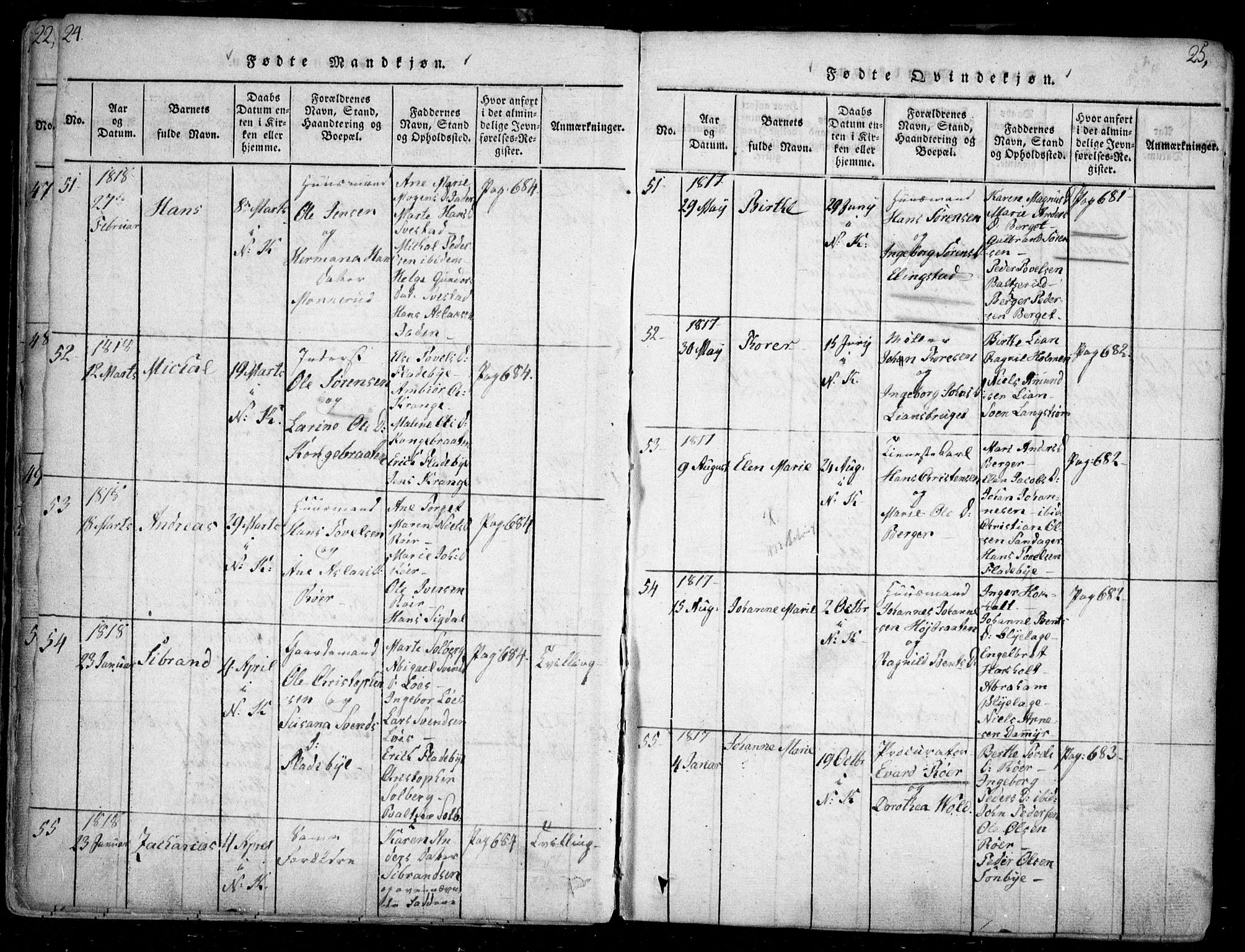 Nesodden prestekontor Kirkebøker, AV/SAO-A-10013/F/Fa/L0006: Parish register (official) no. I 6, 1814-1847, p. 24-25