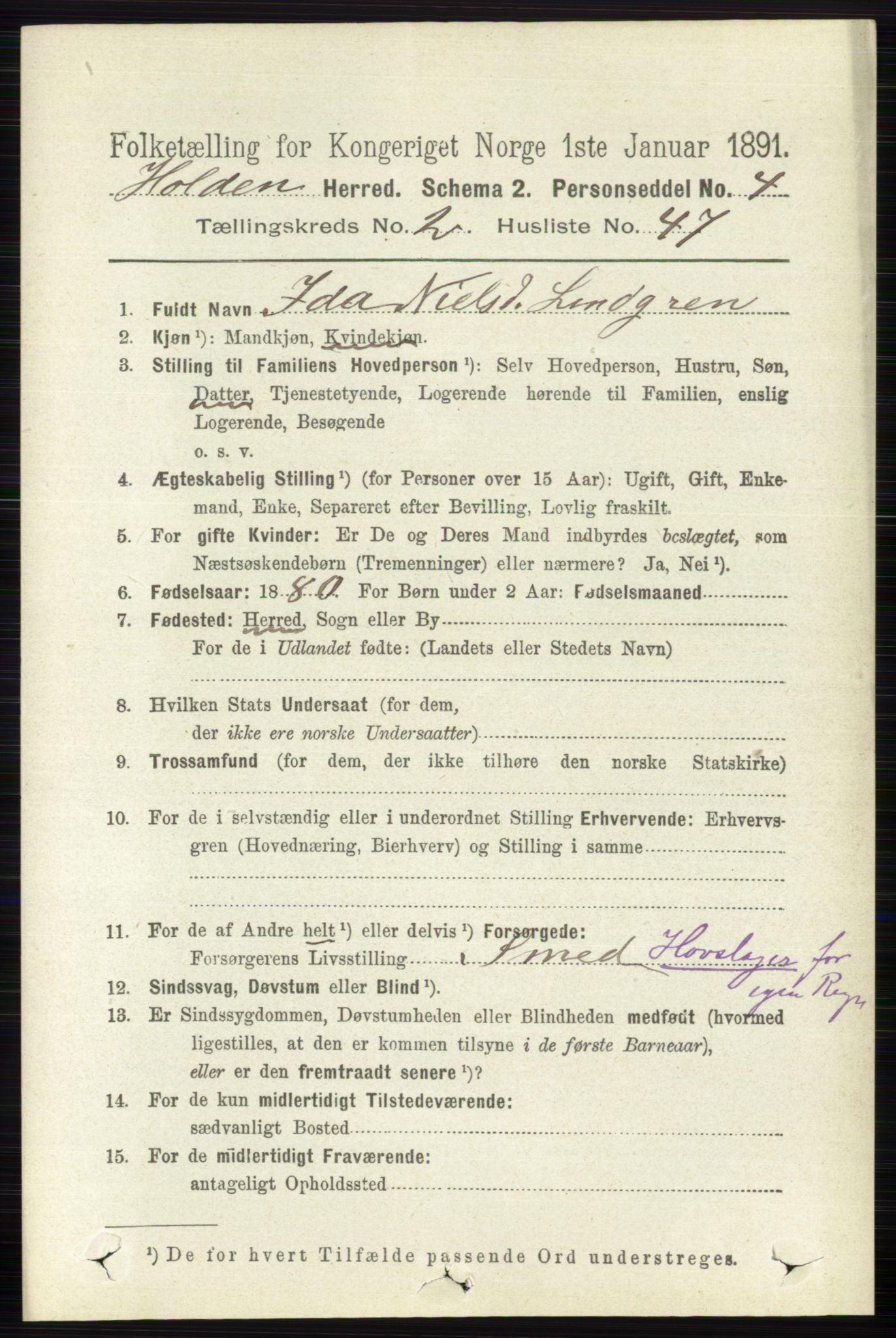 RA, 1891 census for 0819 Holla, 1891, p. 1106