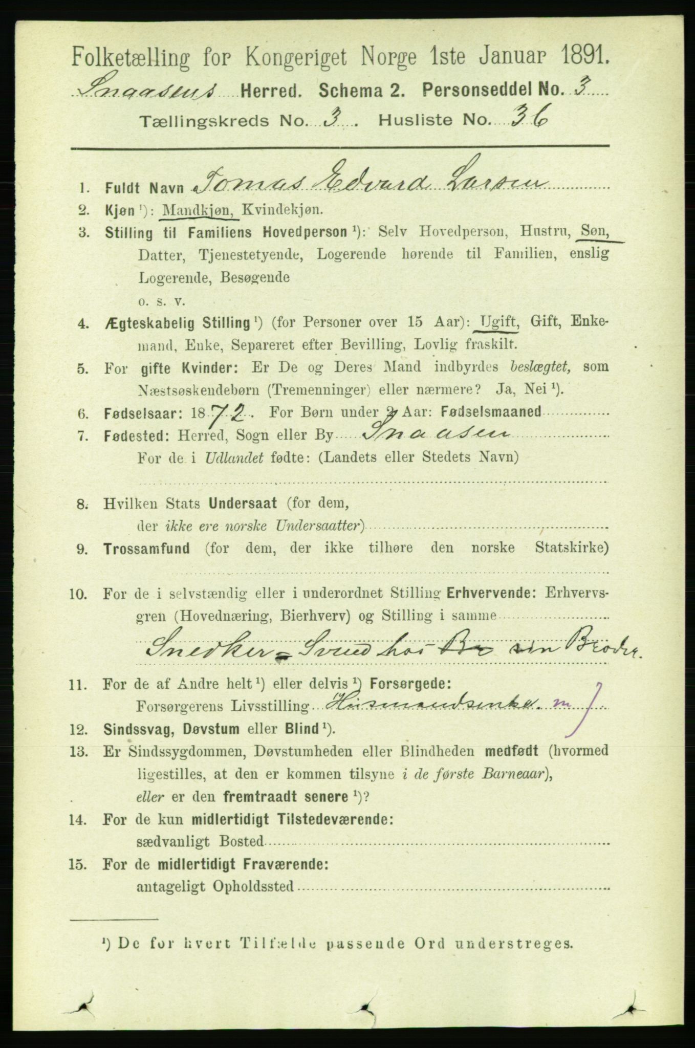 RA, 1891 census for 1736 Snåsa, 1891, p. 855