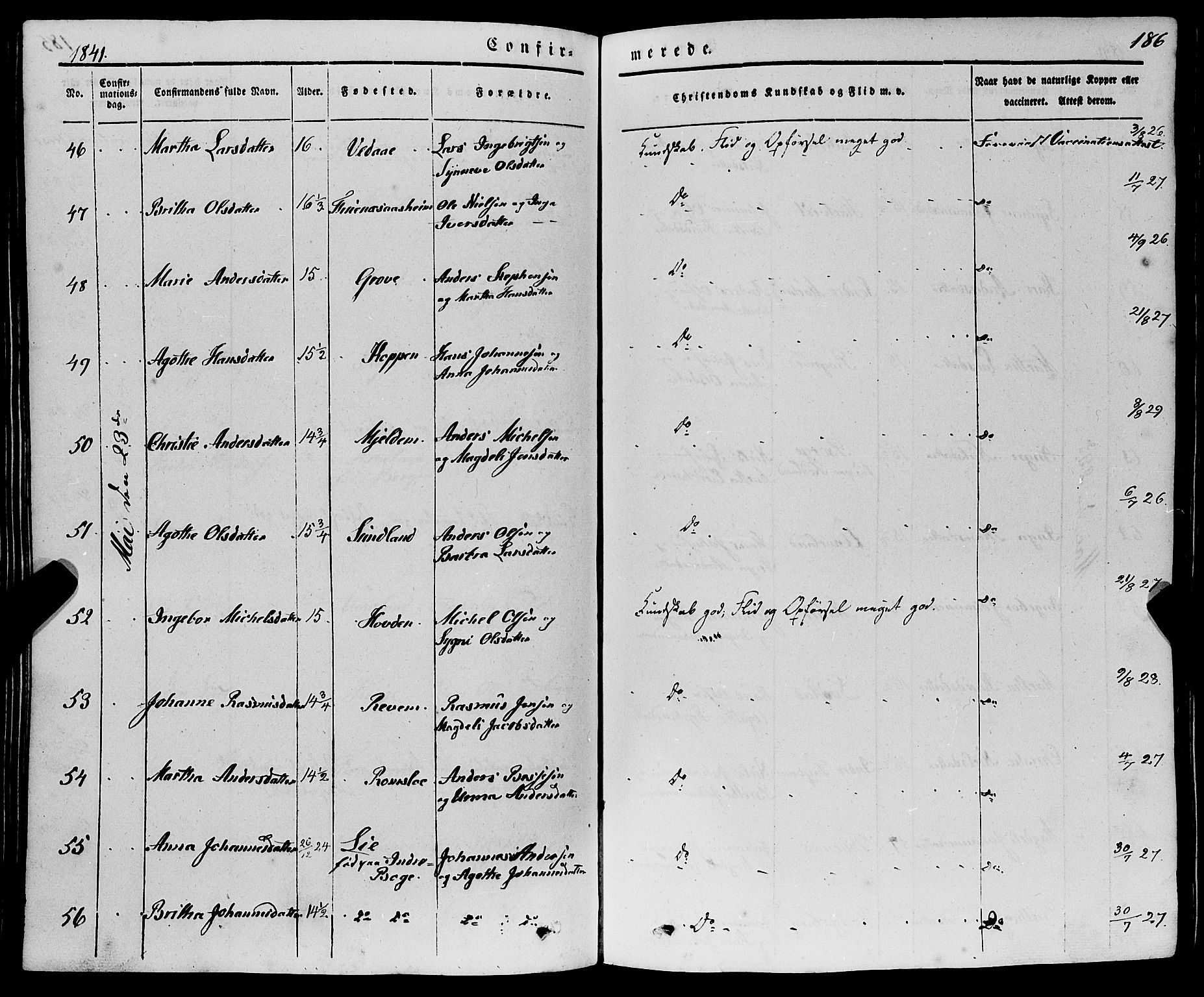 Haus sokneprestembete, AV/SAB-A-75601/H/Haa: Parish register (official) no. A 15, 1838-1847, p. 186