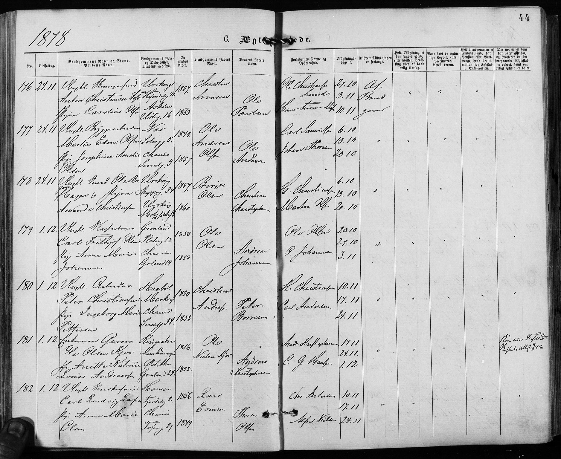 Grønland prestekontor Kirkebøker, SAO/A-10848/F/Fa/L0006: Parish register (official) no. 6, 1877-1886, p. 44