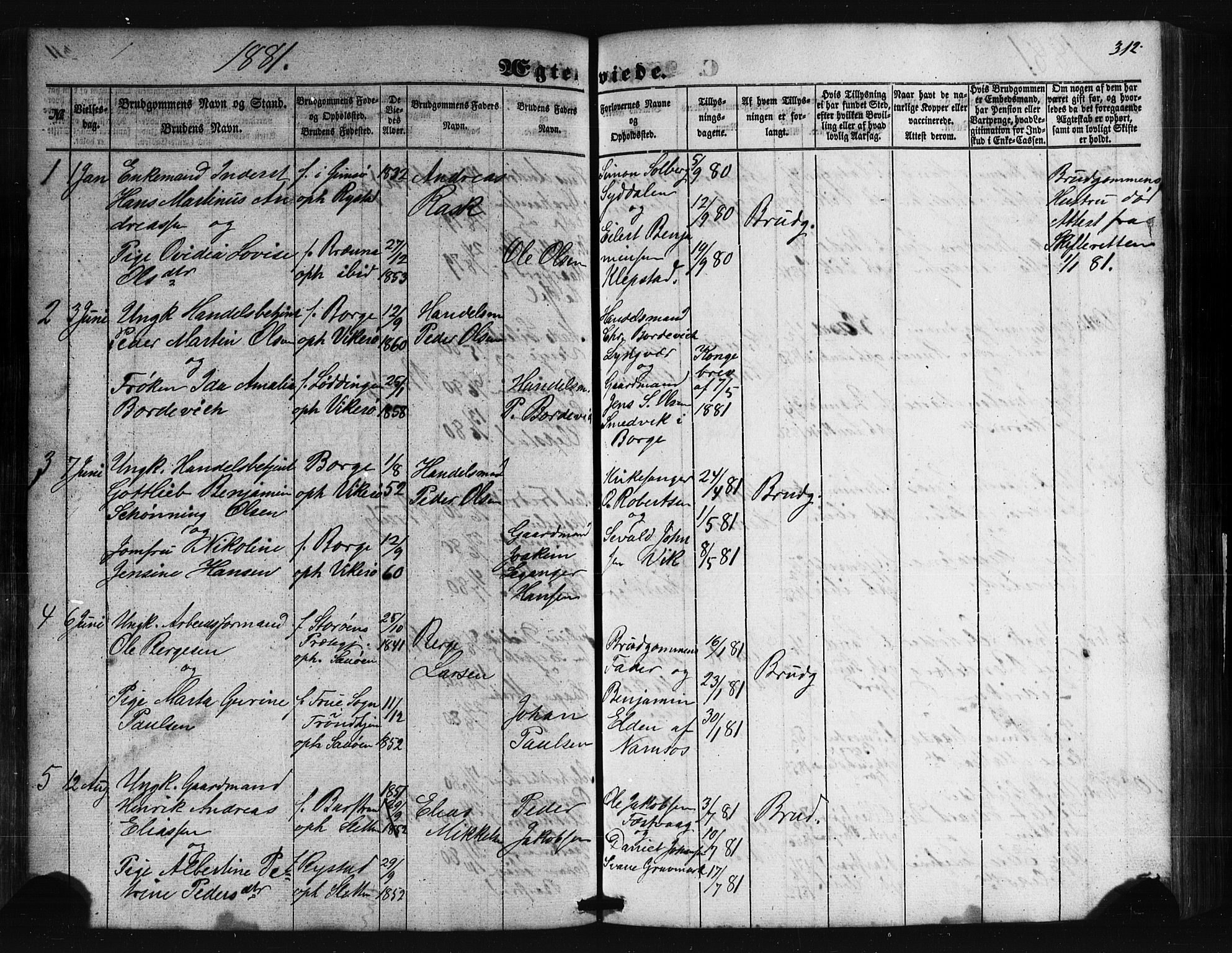 Ministerialprotokoller, klokkerbøker og fødselsregistre - Nordland, AV/SAT-A-1459/876/L1095: Parish register (official) no. 876A01, 1863-1885, p. 312