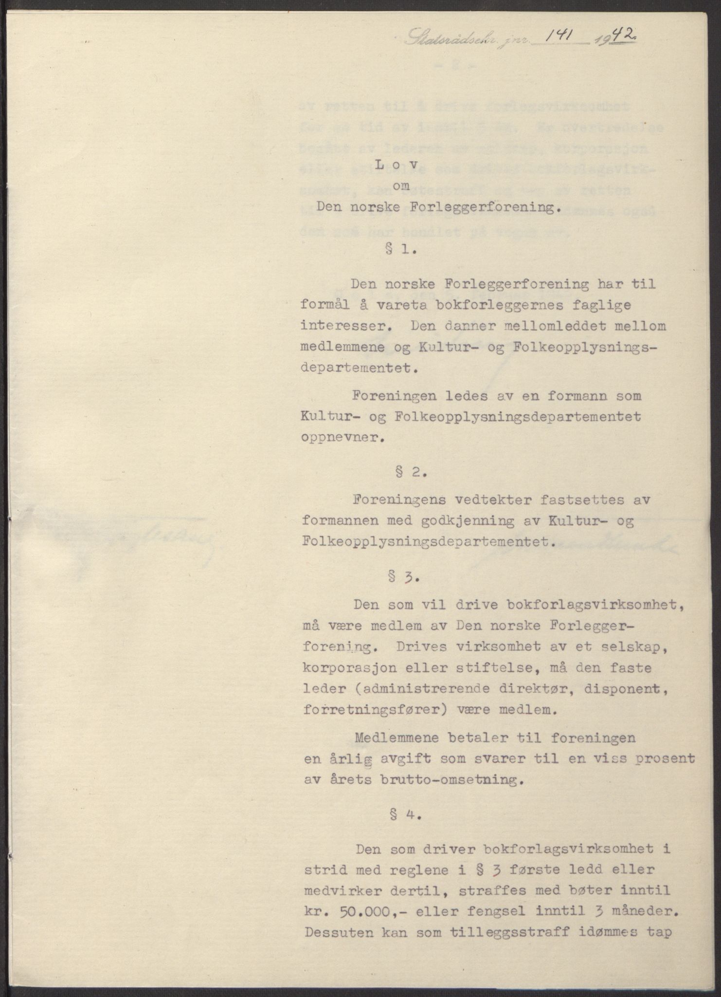 NS-administrasjonen 1940-1945 (Statsrådsekretariatet, de kommisariske statsråder mm), AV/RA-S-4279/D/Db/L0097: Lover I, 1942, p. 8