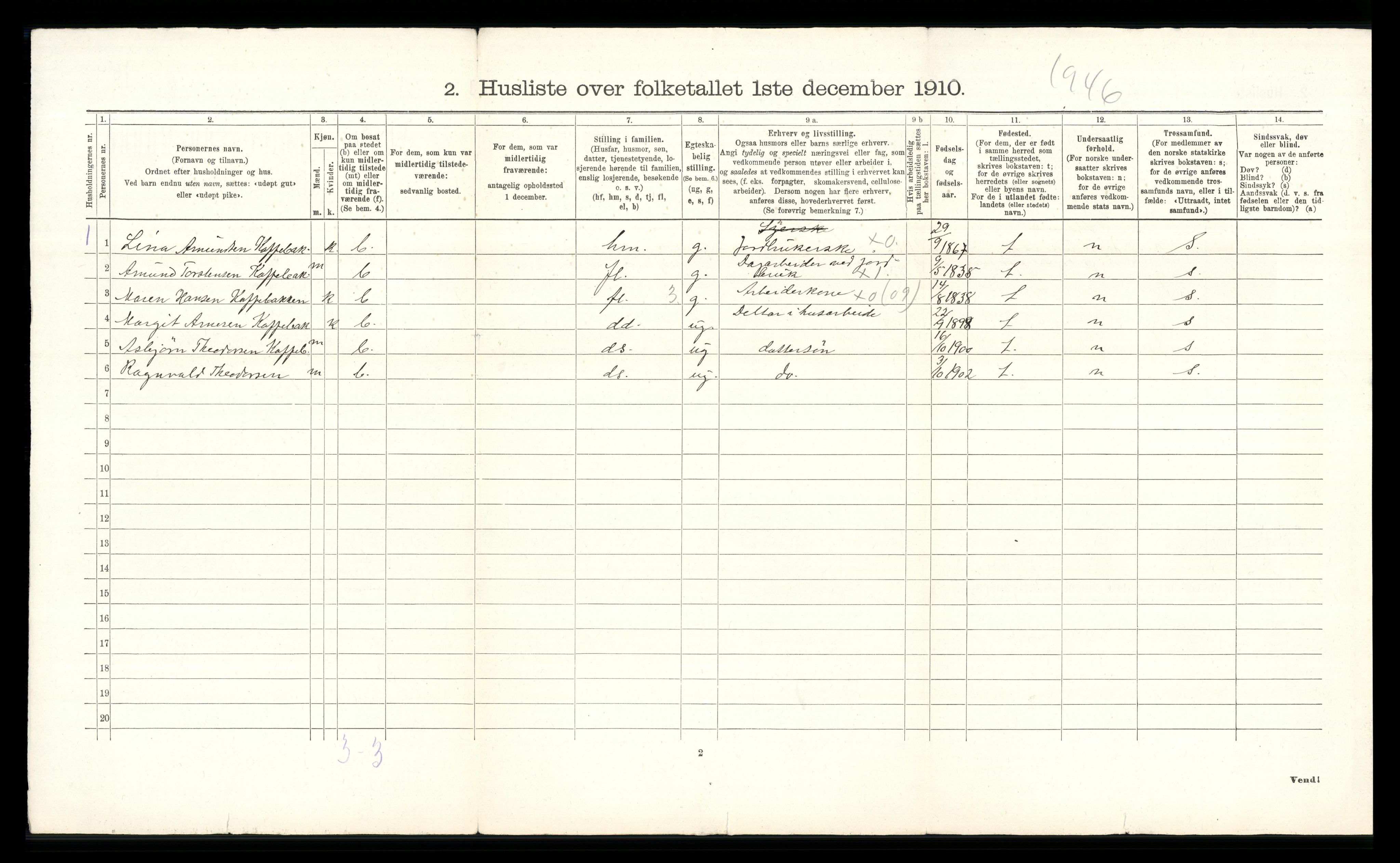 RA, 1910 census for Grue, 1910, p. 734