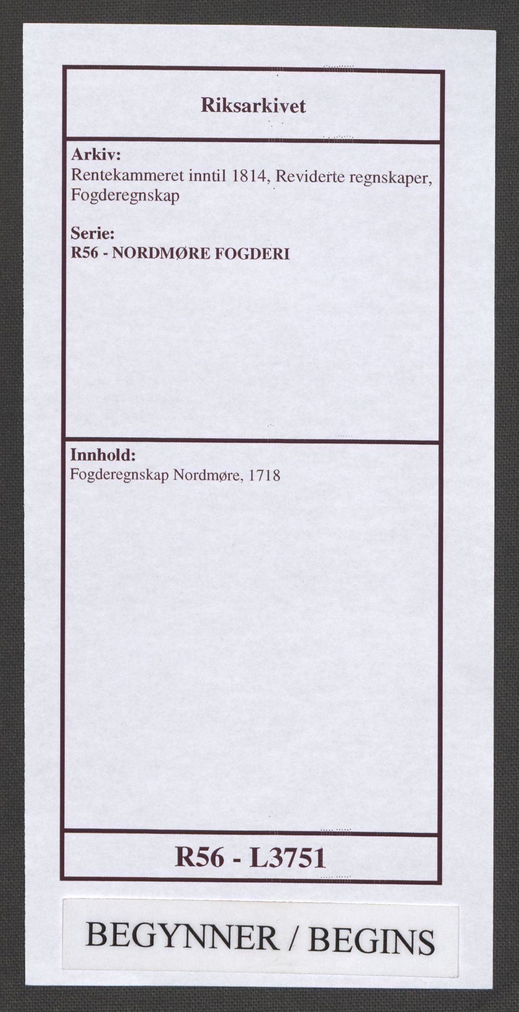 Rentekammeret inntil 1814, Reviderte regnskaper, Fogderegnskap, AV/RA-EA-4092/R56/L3751: Fogderegnskap Nordmøre, 1718, p. 1